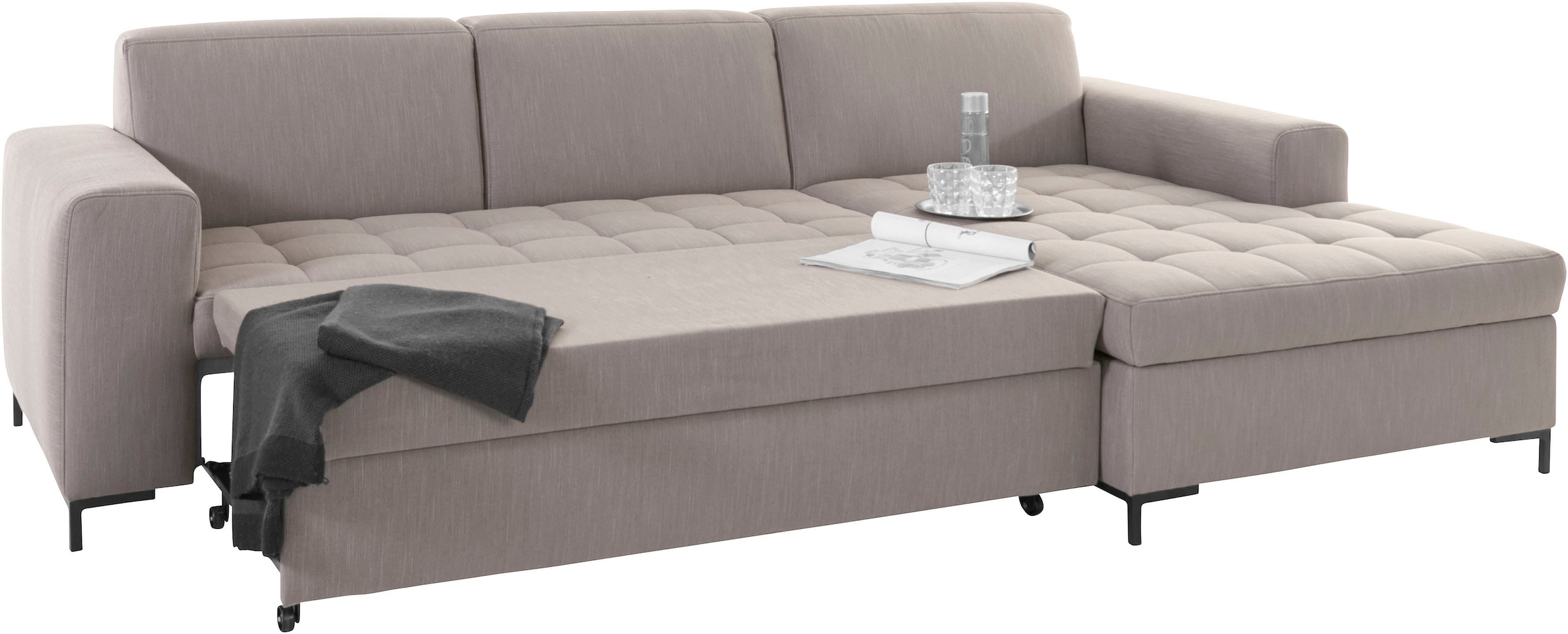 GOODproduct Ecksofa »Grazzo, zeitlos & elegant, moderne Sitzheftung, Breite 266cm, L-Form«, hochwertige Stoffe aus recyceltem Material, Steppung im Sitzbereich
