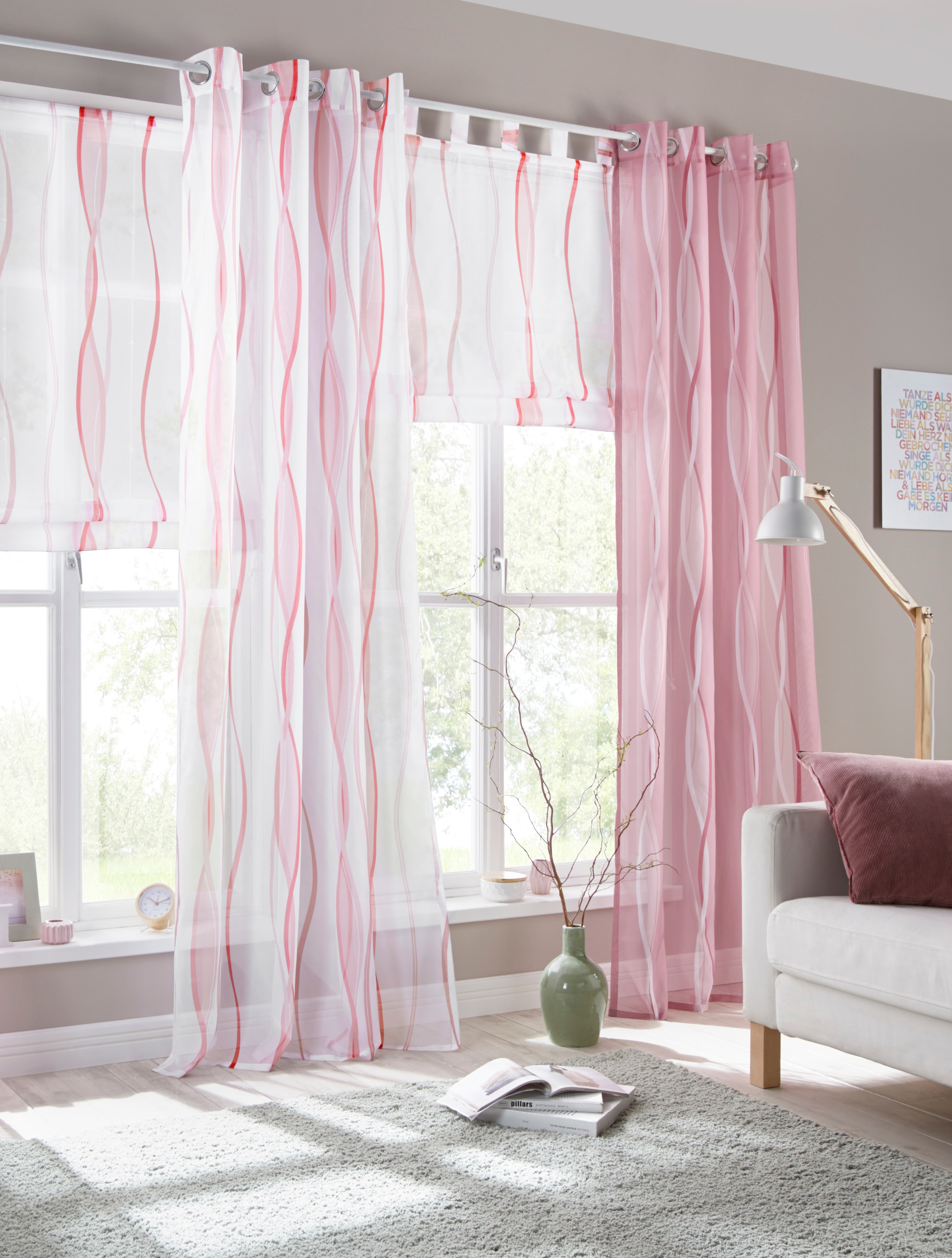 my home transparent, Jelmoli-Versand »Dimona«, 2-er St.), online kaufen Wellen | (2 Gardine Polyester, Voile, Set