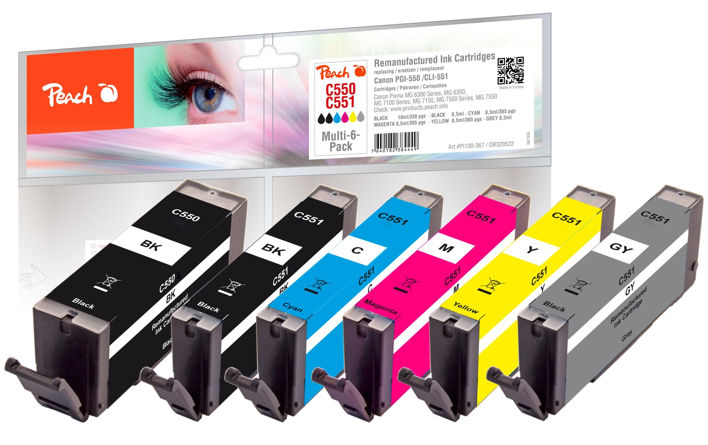 Peach Tintenpatrone "Canon PGI-550/CLI-551,Multi-6-Pack C, M, Y, BK"