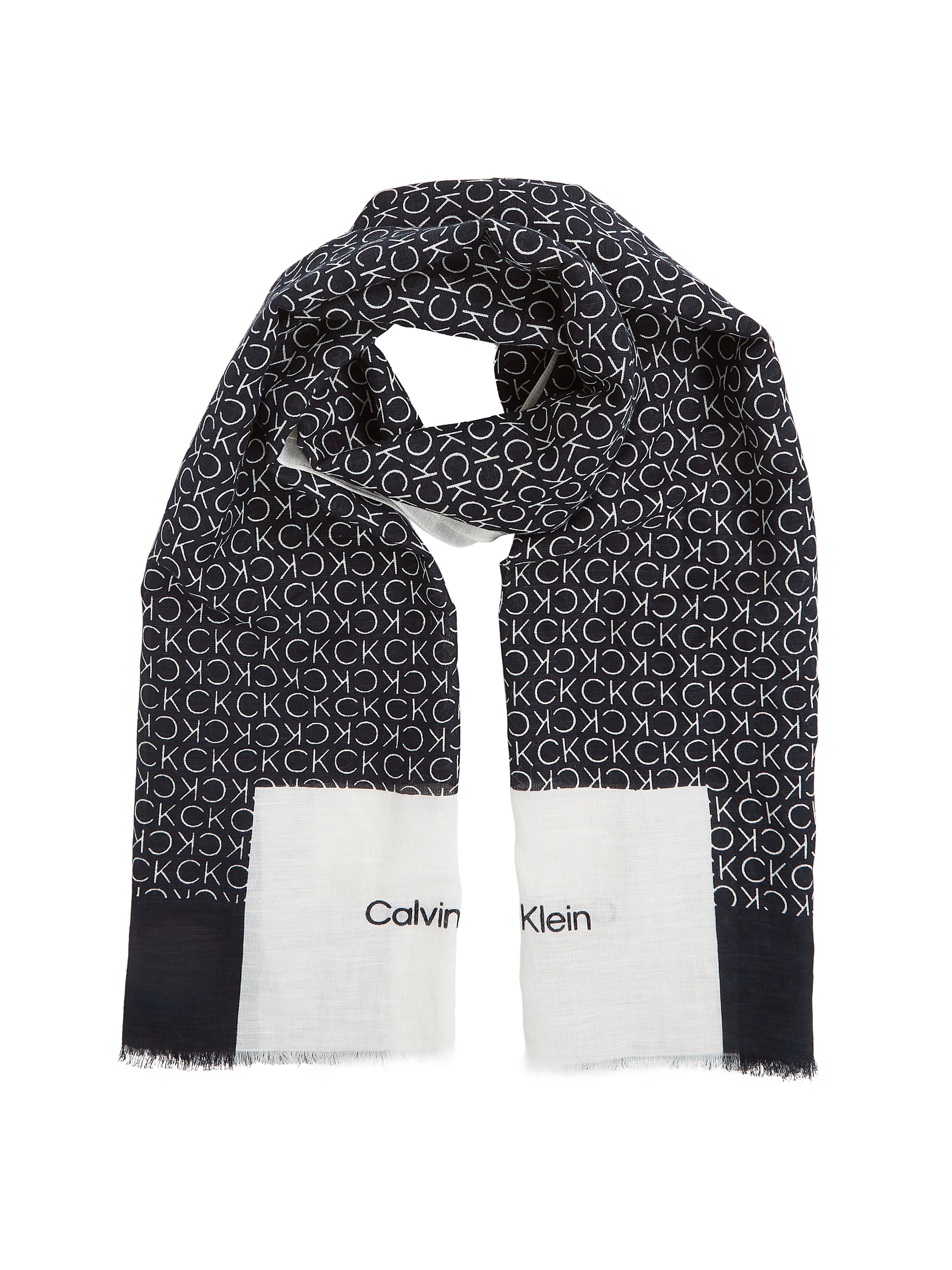 Calvin Klein Schal »GEO MINIMAL LOGO LINEN STOLE« Logoprägung, ausgefranste Enden