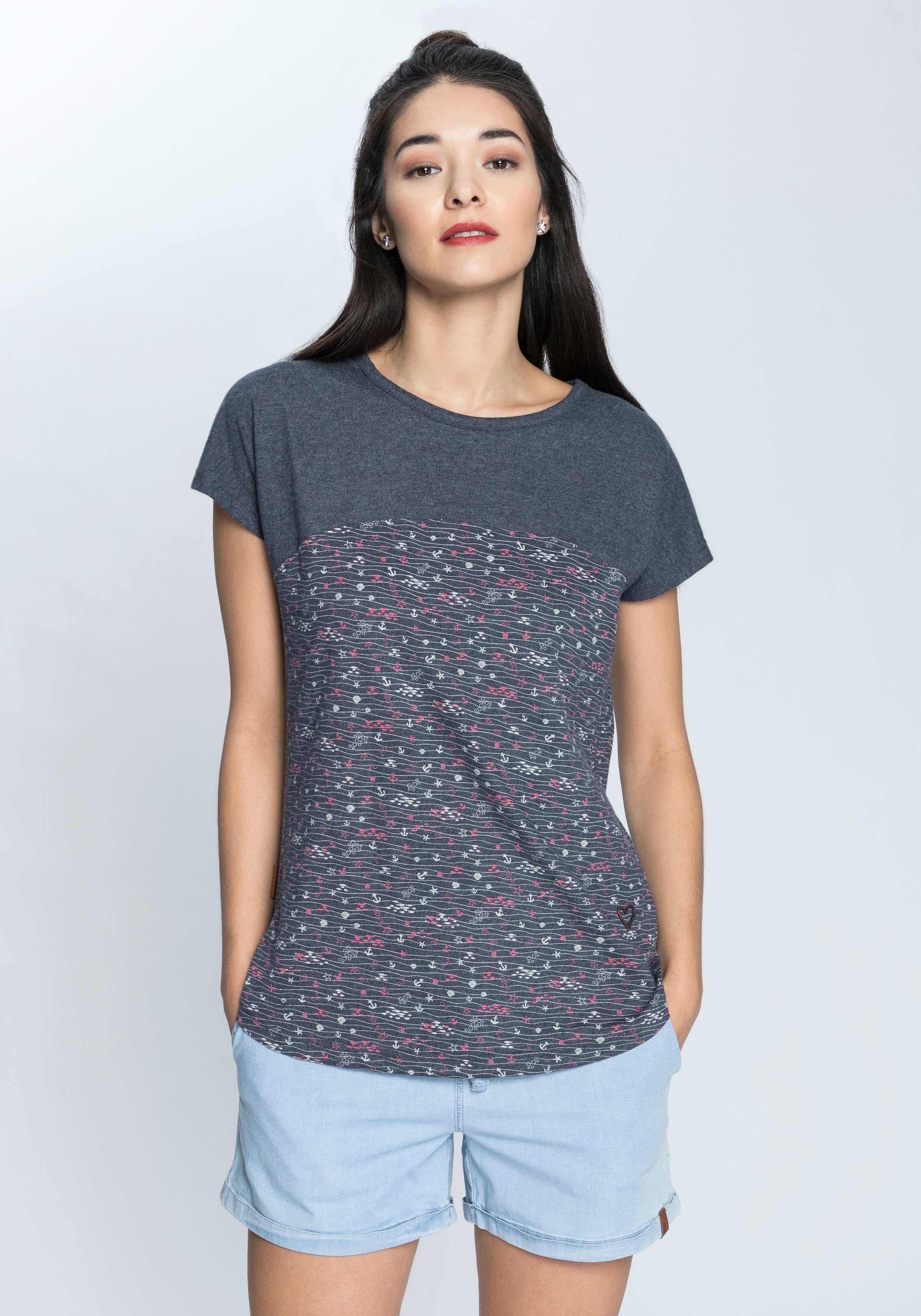 T-Shirt, trendy Longshirt mit Streifen-oder Musterprints