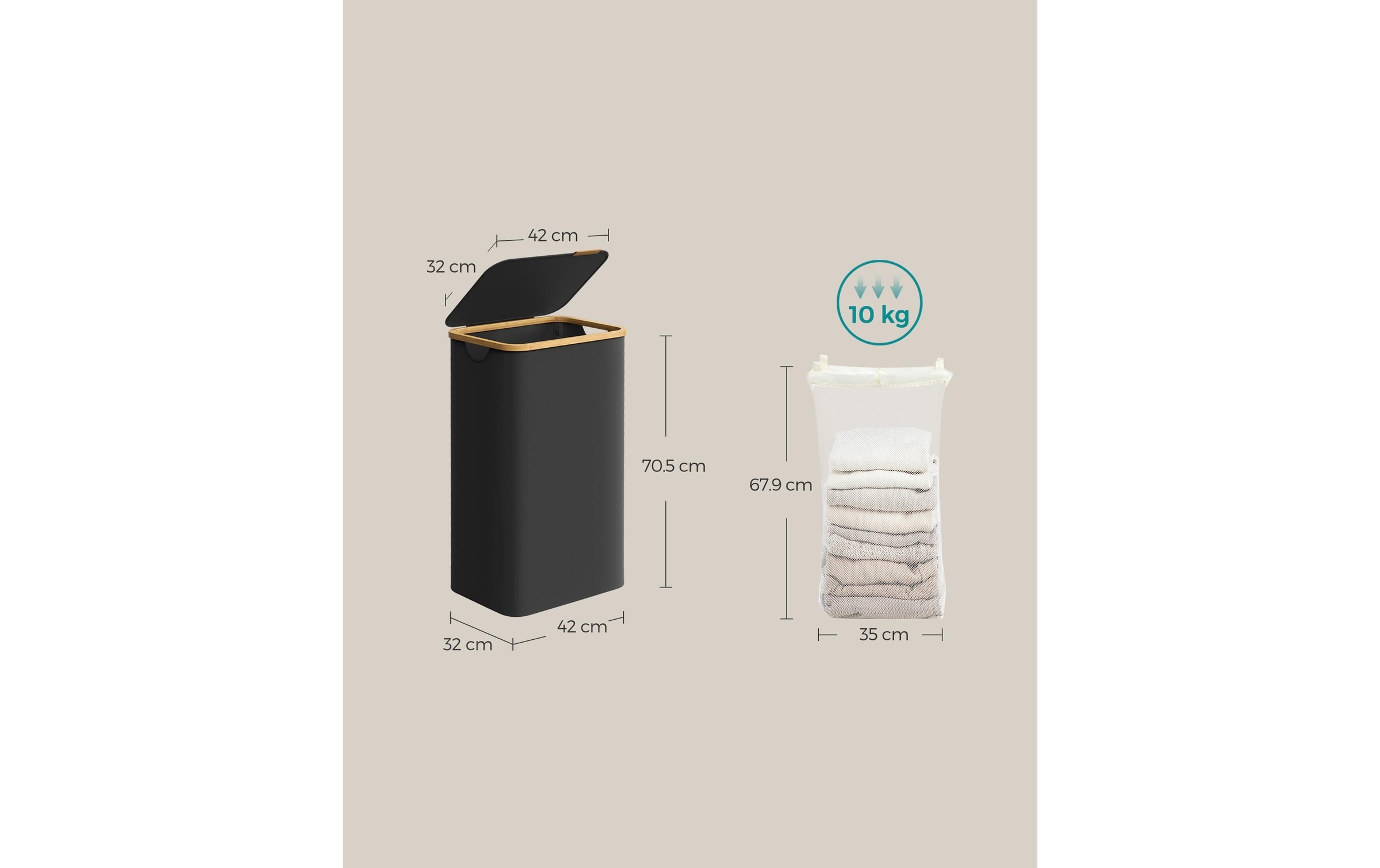 SONGMICS Wäschekorb »90 l, Schwarz«, (1 St.)