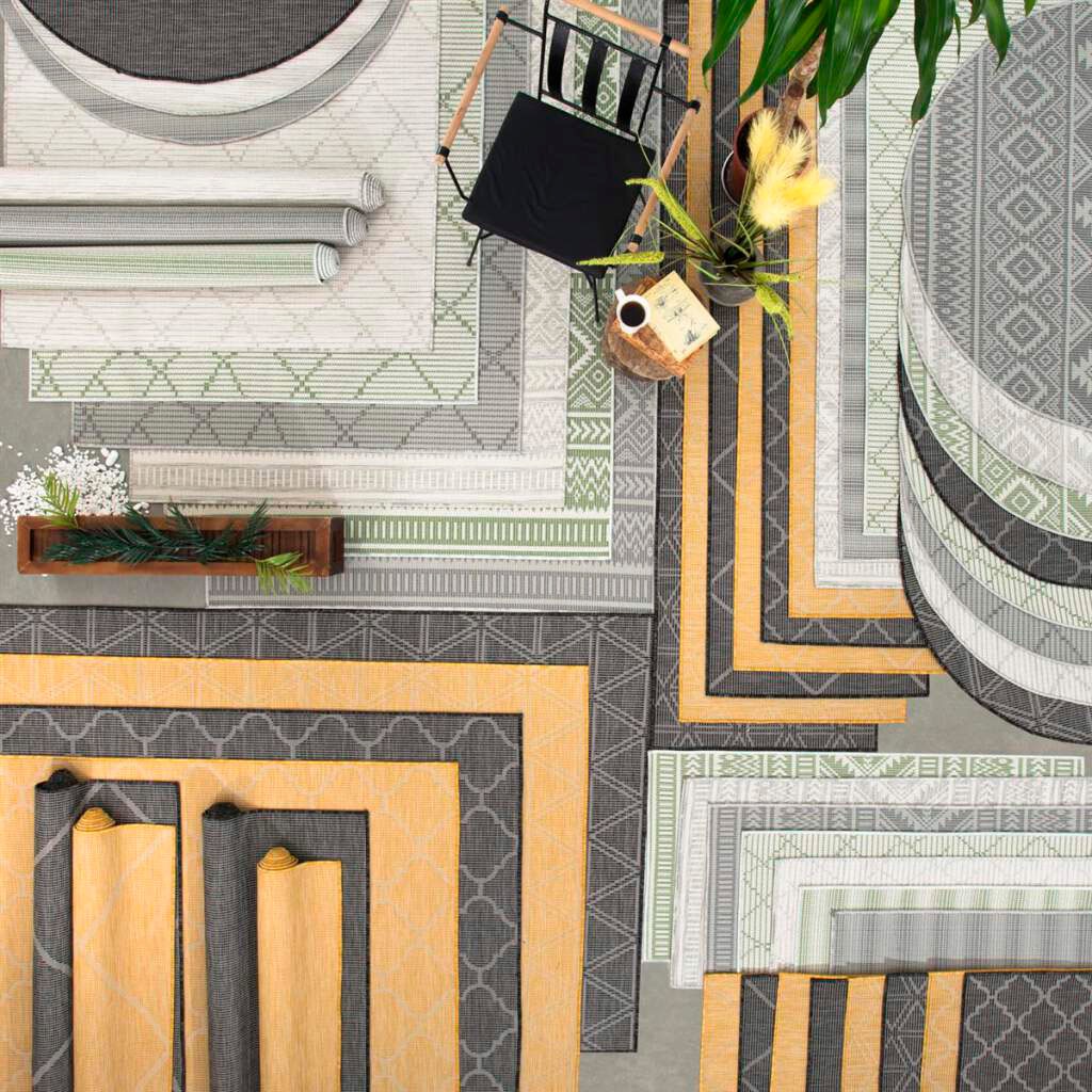 Carpet City Outdoorteppich »PALM3526«, rund, 5 mm Höhe, Wetterfest & UV-beständig, für Balkon, Terrasse, Küche, flach gewebt
