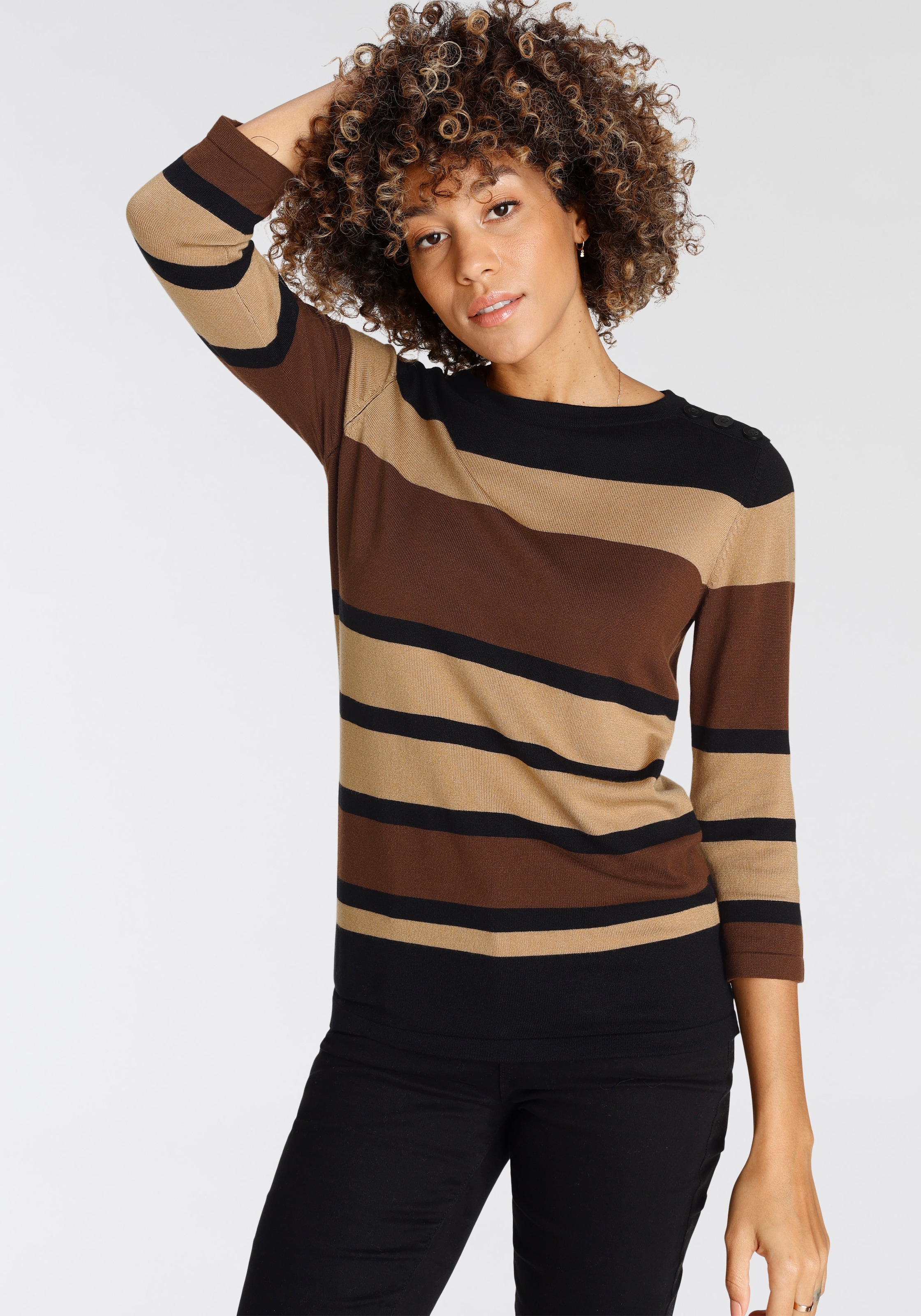 Boysen's 3/4 Arm-Pullover, im modischen Streifen-Design mit Zierknopfleiste - NEUE KOLLEKTION