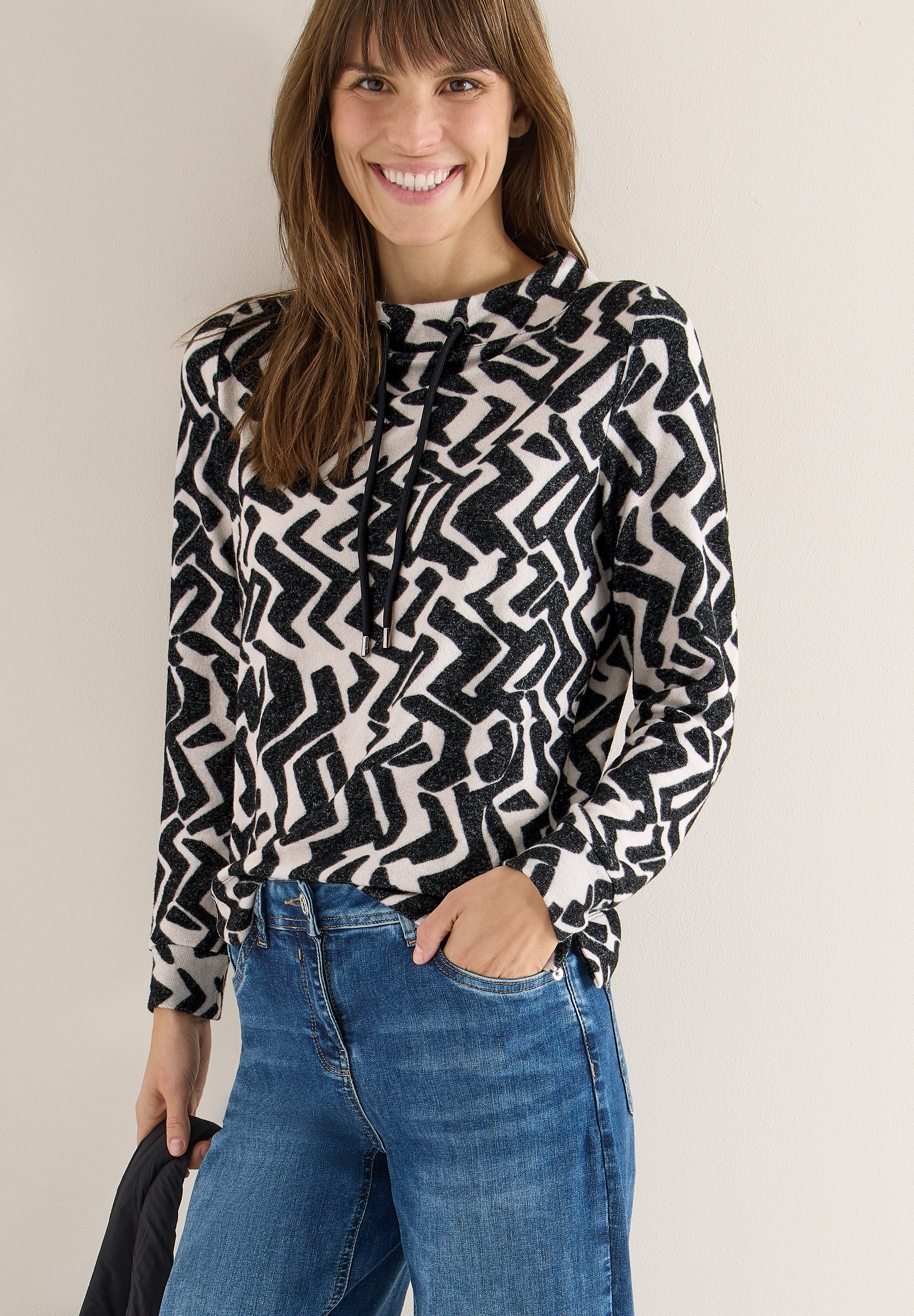 Cecil Stehkragenpullover mit Grafikmuster