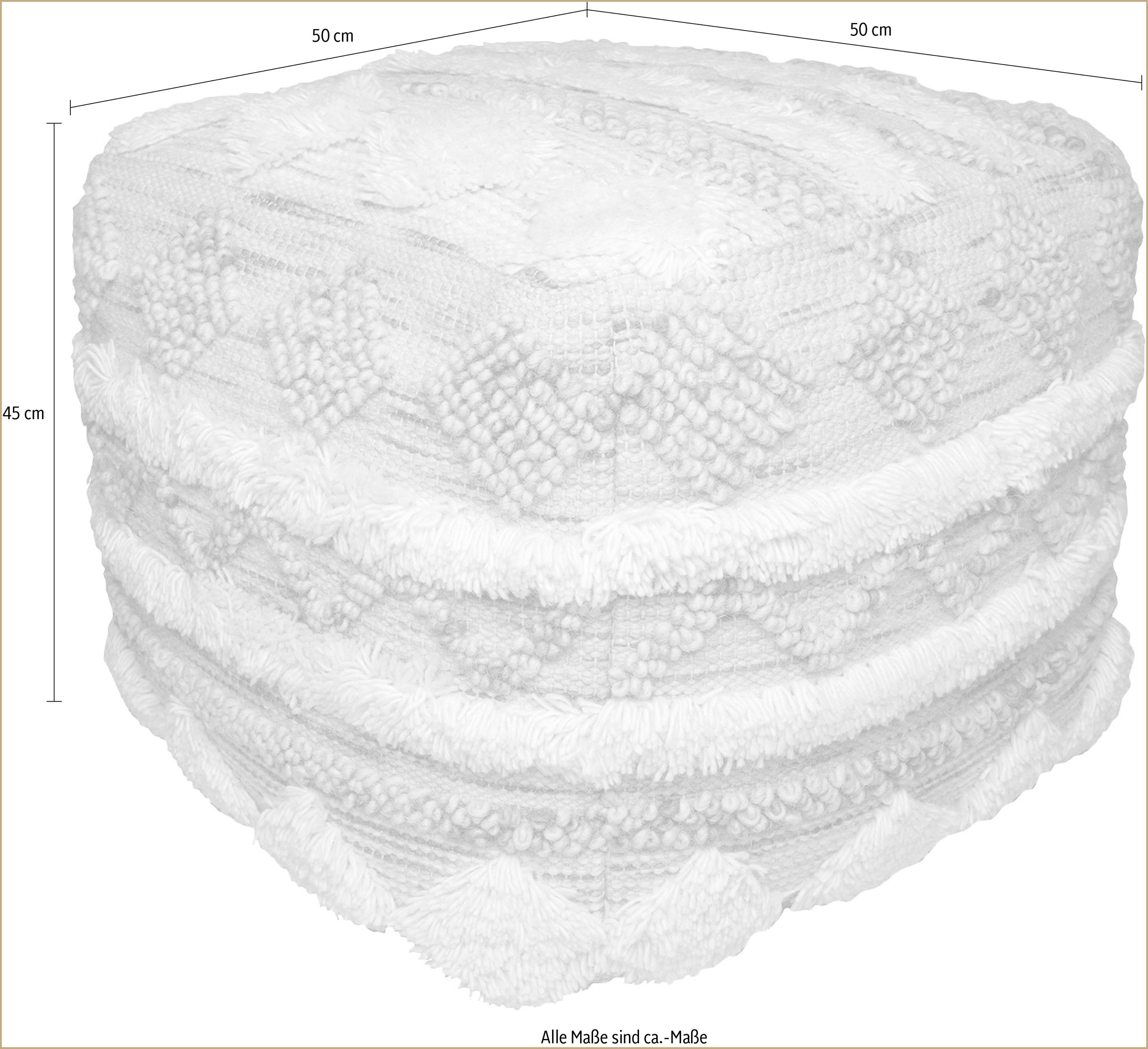 Kayoom Pouf »Bohist 225 50cm x 50cm,  Strukturen mit Fransen und Quasten«, (1 St.), handgefertigt, Unikat, sehr gut kombinierbar, vielfältig im Einsatz