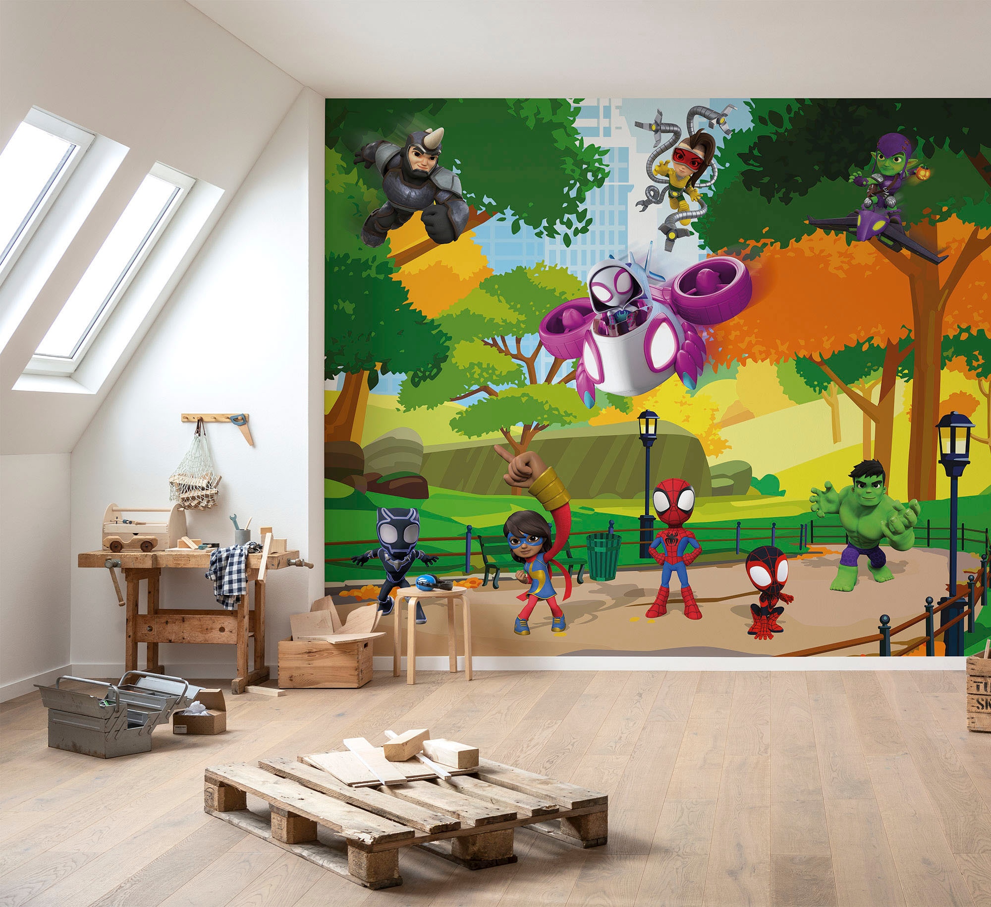 Komar Fototapete "Digitaldruck Vlies - Spidey Scavenger Hunt - Grösse 300 x 250 cm" bedruckt glatt Kinderzimmer