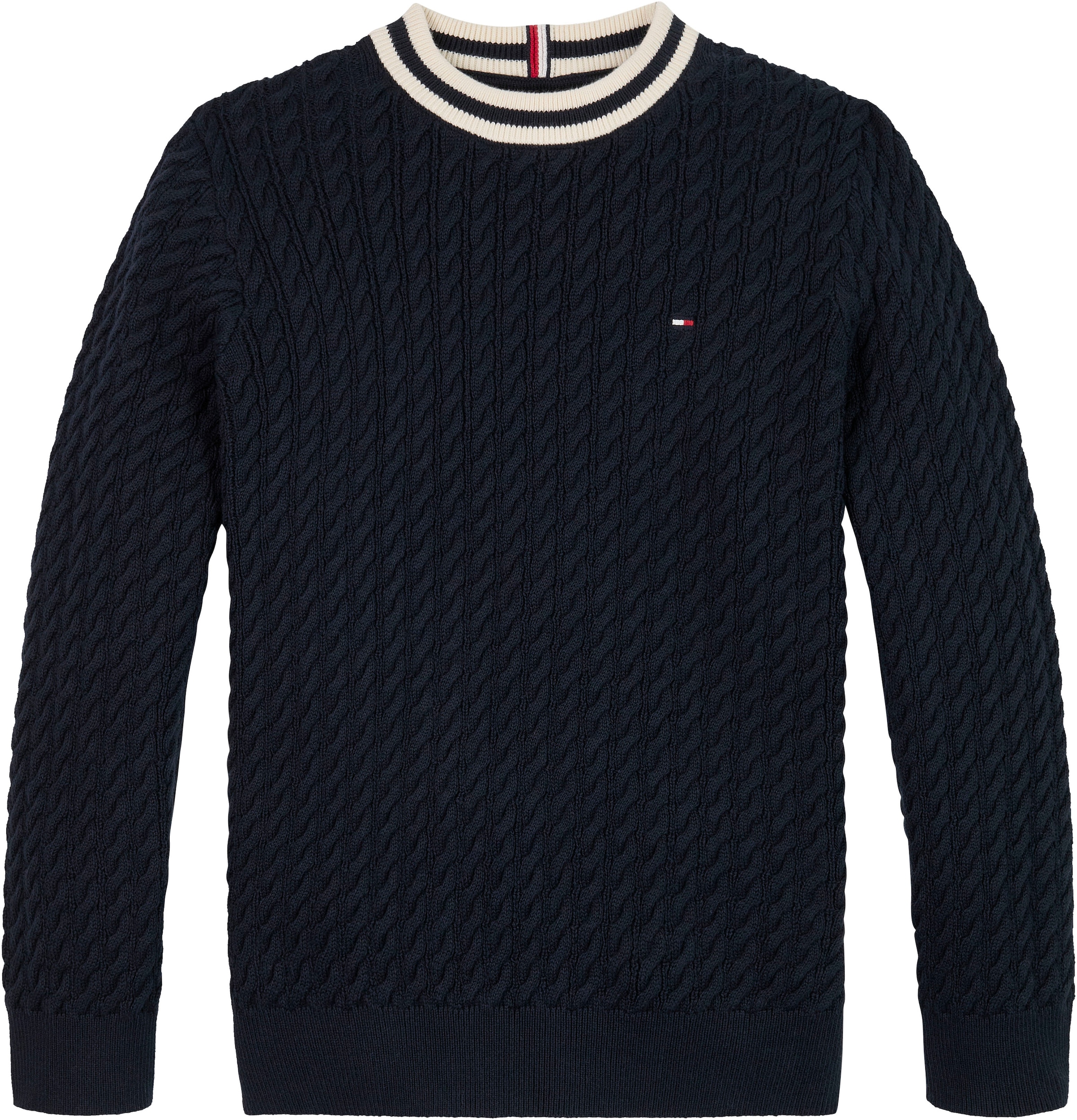 Tommy Hilfiger Rundhalspullover »RINGER CABLE SWEATER«, Kinder bis 16 Jahre, allvover mit Zopfmuster