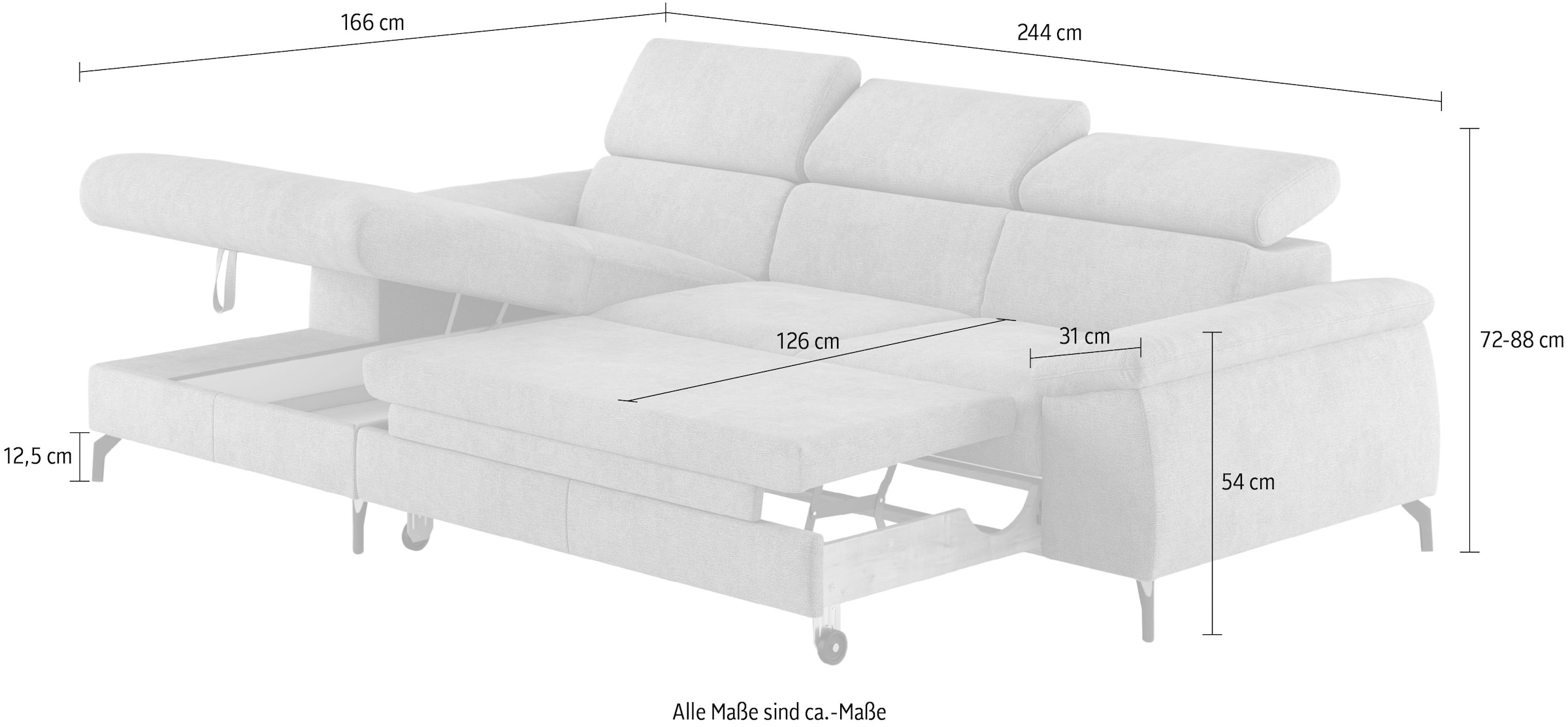 COTTA Ecksofa »Kitty L-Form«, mit Kopfteilverstellung, wahlweise mit Bettfunktion & Bettkasten