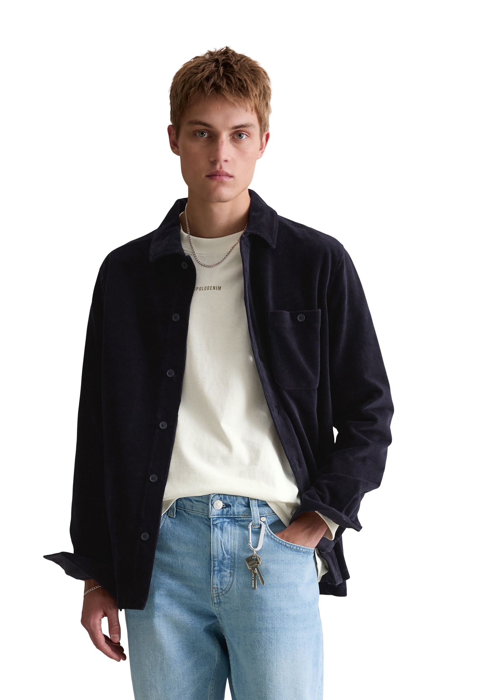 Marc O'Polo DENIM Langarmshirt aus softem Frottee-Cord, relaxed fit, Kentkragen