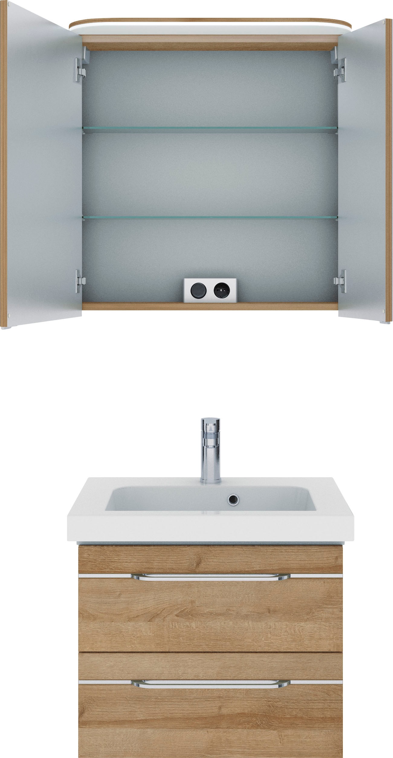 Saphir Badmöbel-Set »Balto Sprint 2-teilig, Mineralmarmor-Waschtisch mit LED-Spiegelschrank«, (2 St.), Badezimmer Set inkl. Türdämpfer, 70 cm breit, 2 Türen, 2 Schubladen