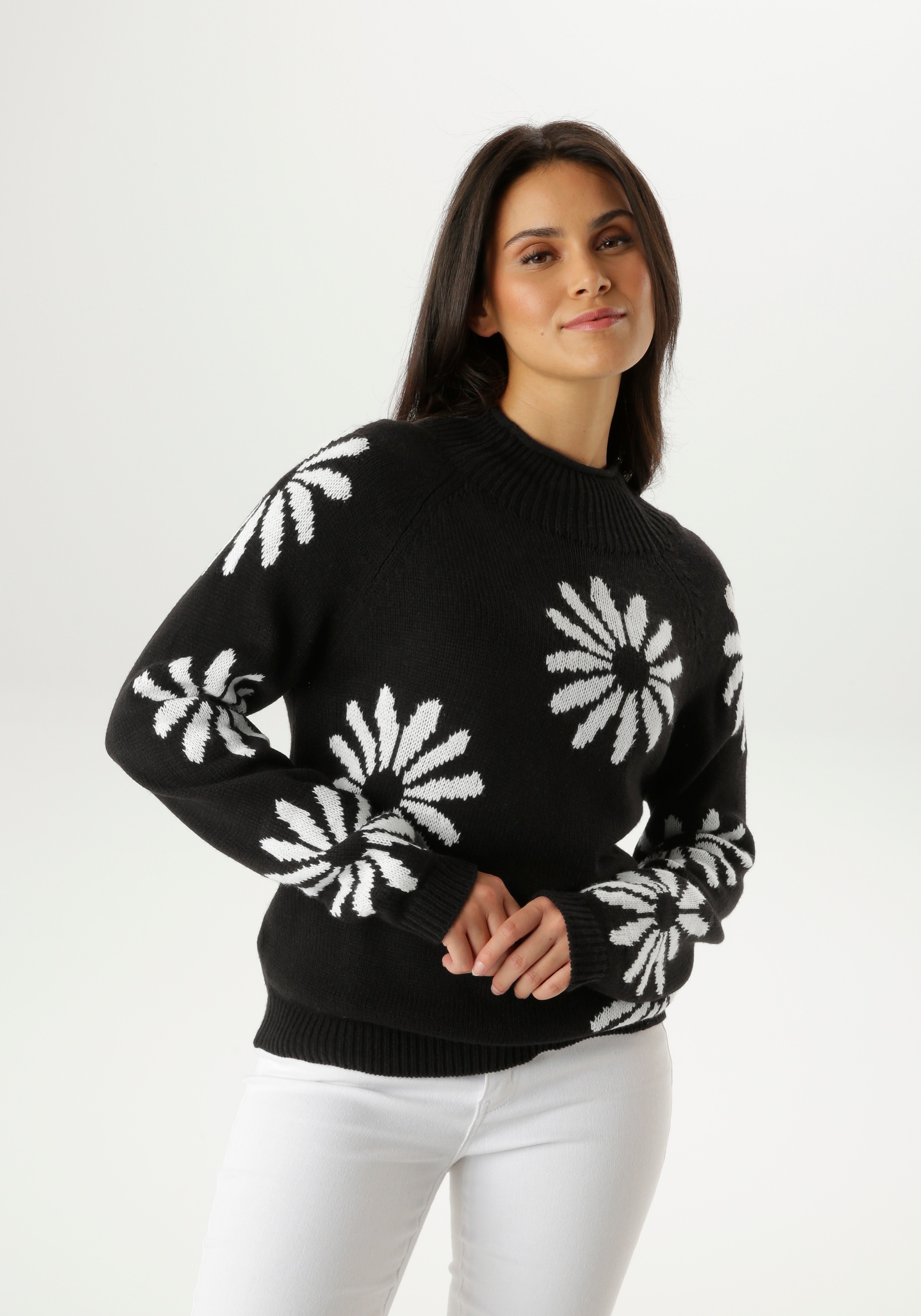 Aniston SELECTED Strickpullover mit grossen, fantasievollen Blüten - NEUE KOLLEKTION