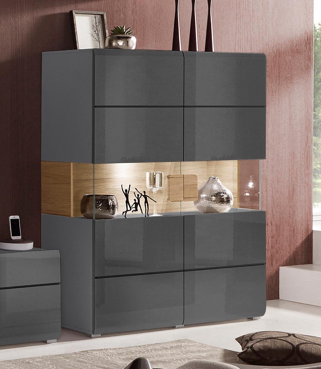 INOSIGN Highboard »Toledo,Breite 121,5 cm, trendige Hochkommode mit 2 Türen«, Hochschrank mit Glas-Partien,stylische Hochglanzfronten