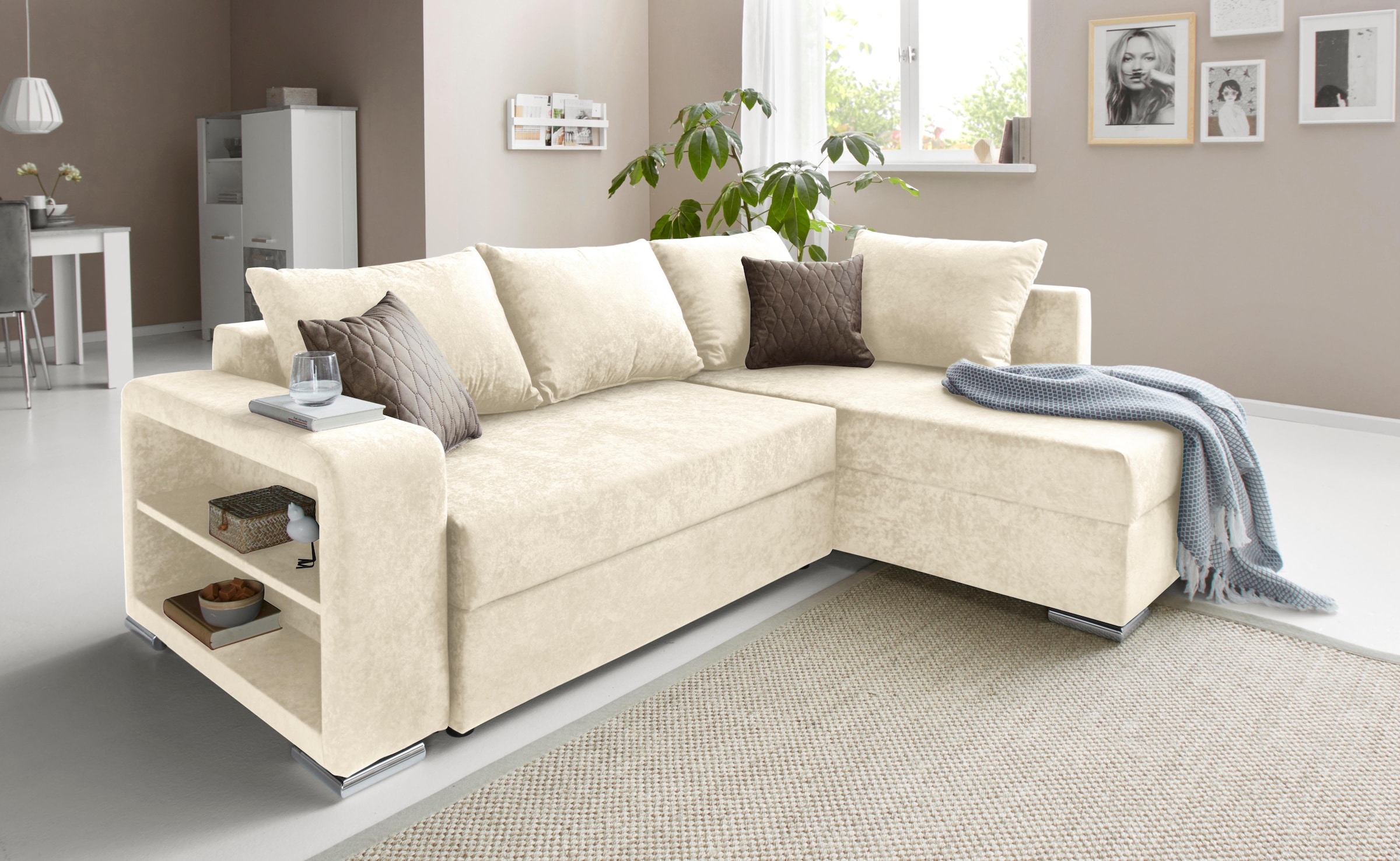 COLLECTION AB Ecksofa »John L-Form«, inklusive Bettfunktion und Bettkasten