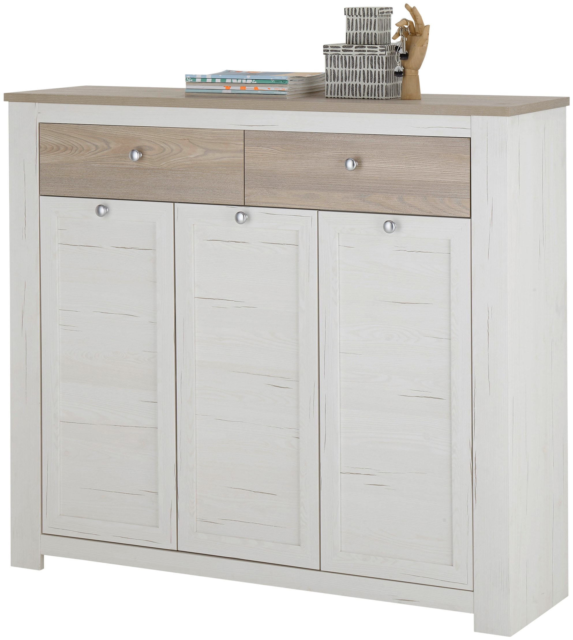 HBZ Schuhschrank »Brixen im Landhaustil, BxHxT 137x121x38 cm«, (1 St.), Schuhkommode mit 3 Türen, 2 Schubkästen, 3 Einlegeböden