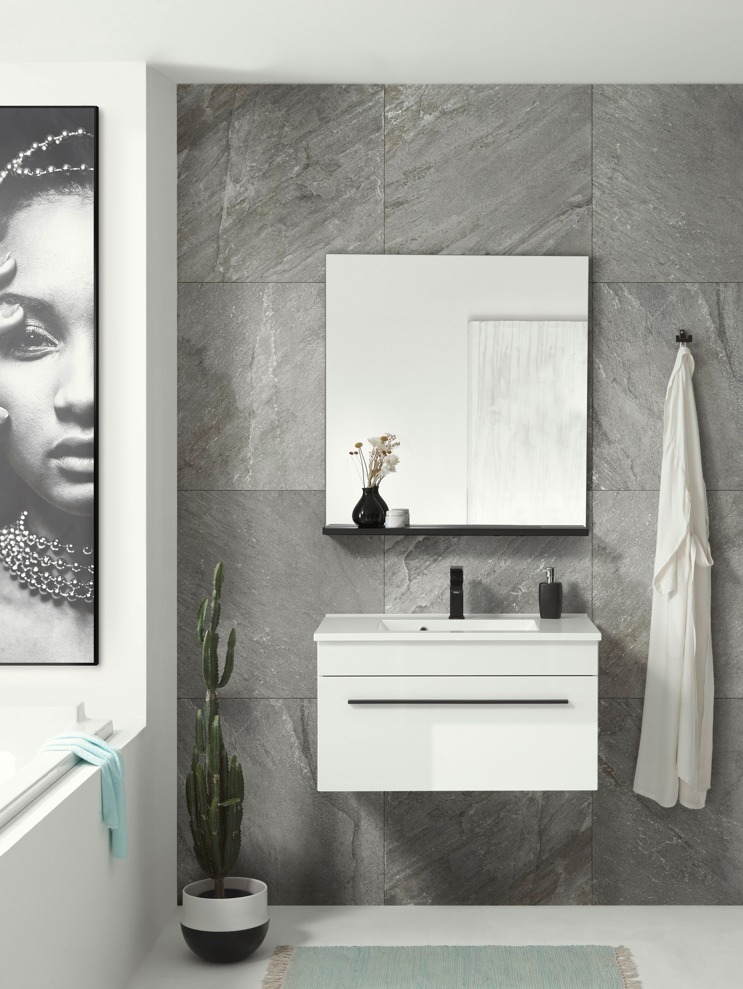 INOSIGN Waschtisch »Cantara, Waschtisch inkl. Waschbecken, modernes Design«, mit schwarzen Griffen, ausreichend Stauraum