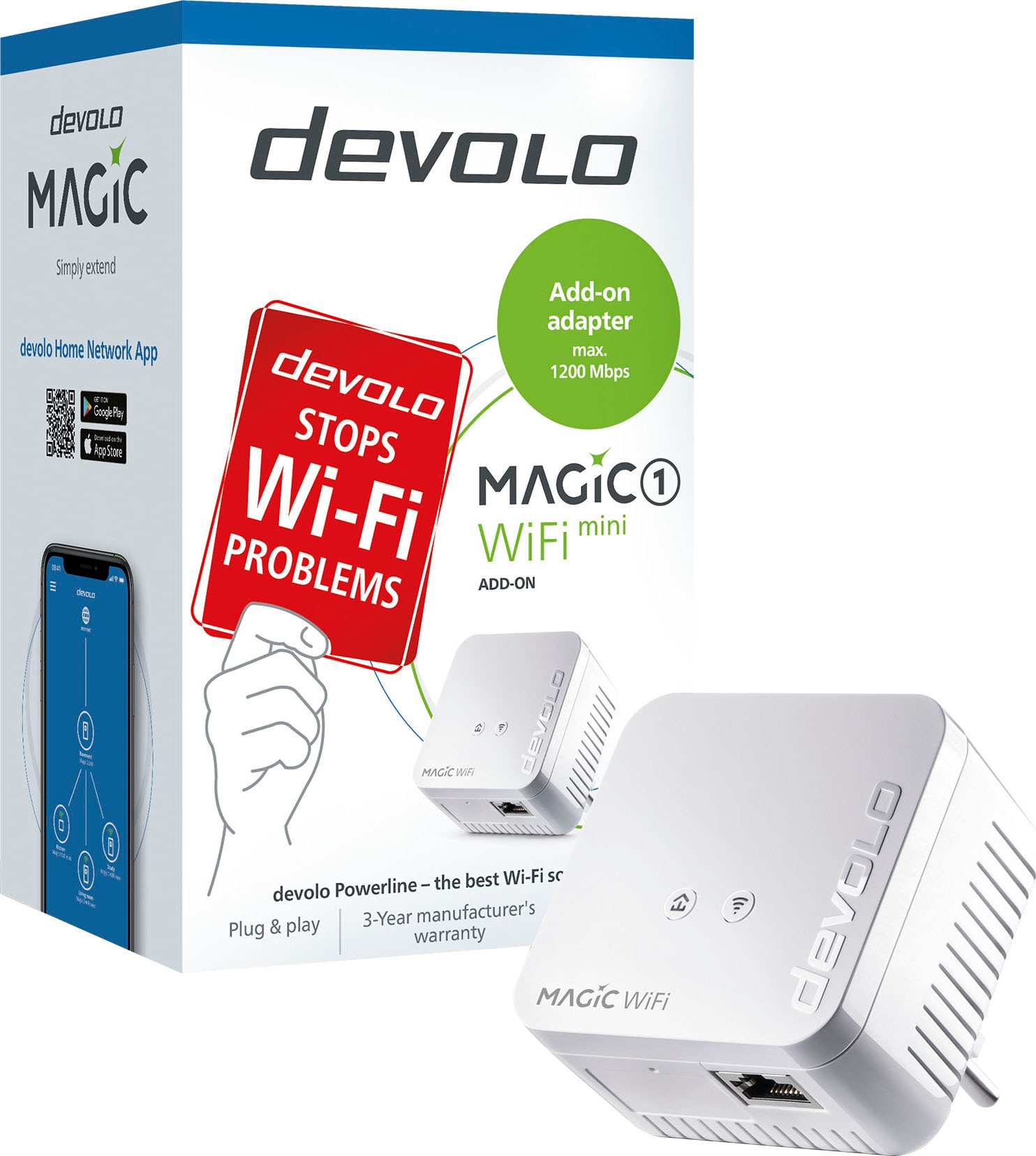 DEVOLO WLAN-Repeater »Magic 1 WiFi mini Ergänzung (1200Mbit, Powerline + WLAN, 1x LAN, Mesh)«