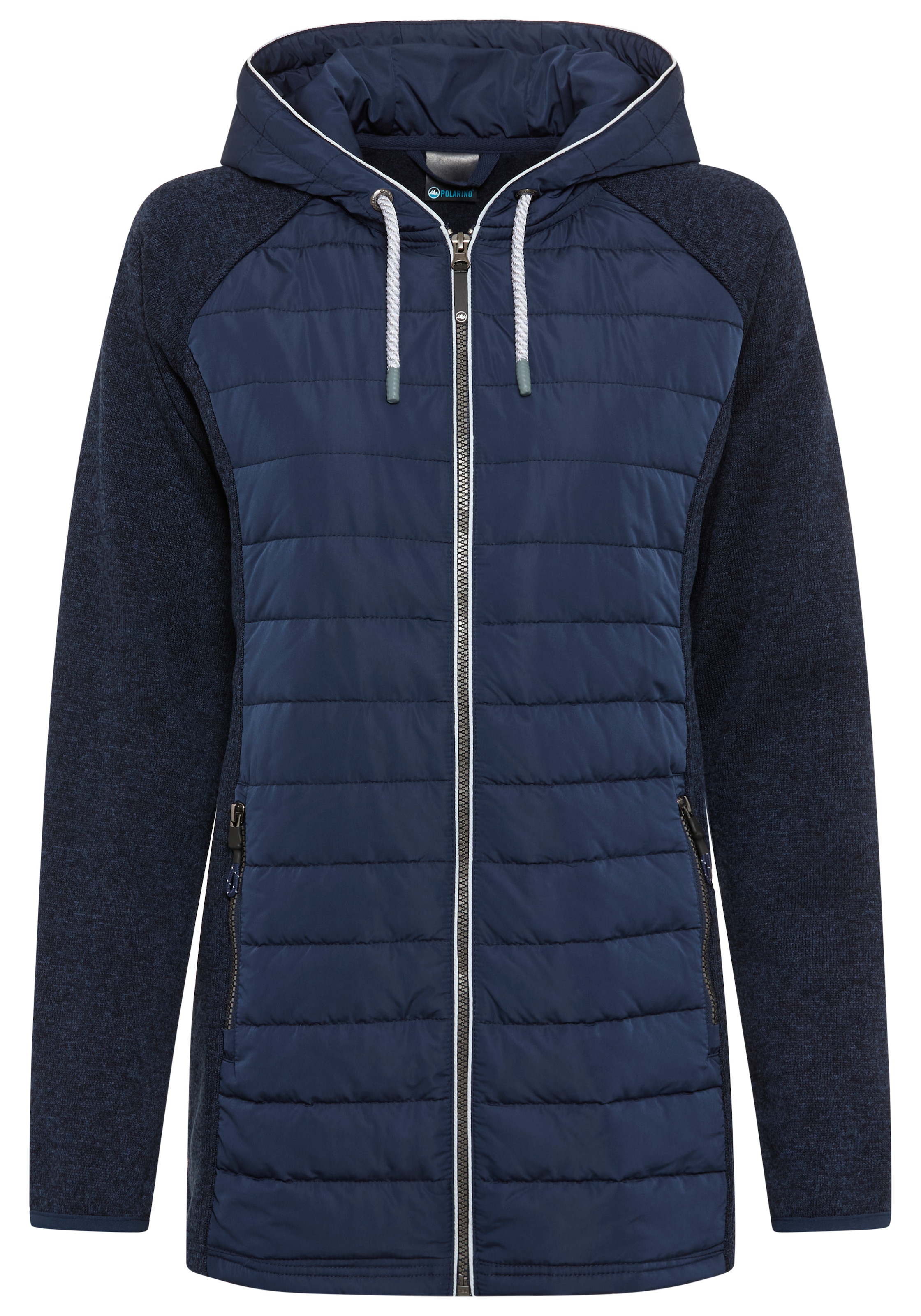 Polarino Strickfleecejacke, mit Kapuze, mit wattiertem Bereich-Hybridjacke, Übergangsjacke