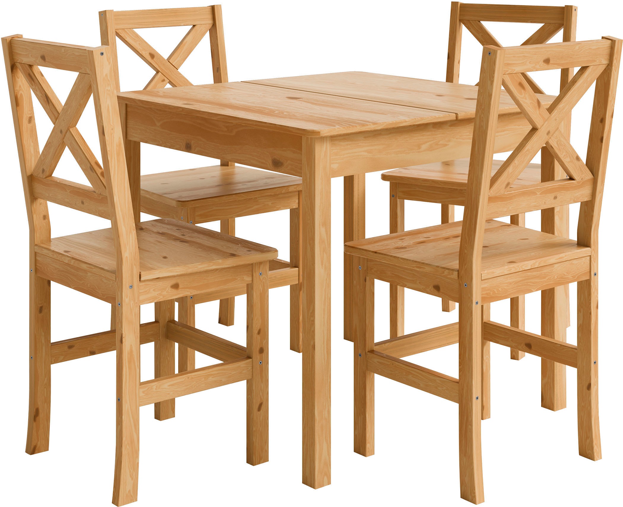 Home affaire Essgruppe »Malmö«, (Set, 5 tlg.), bestehend aus Tisch und Stühlen in Kiefer Massivholz naturfarbig