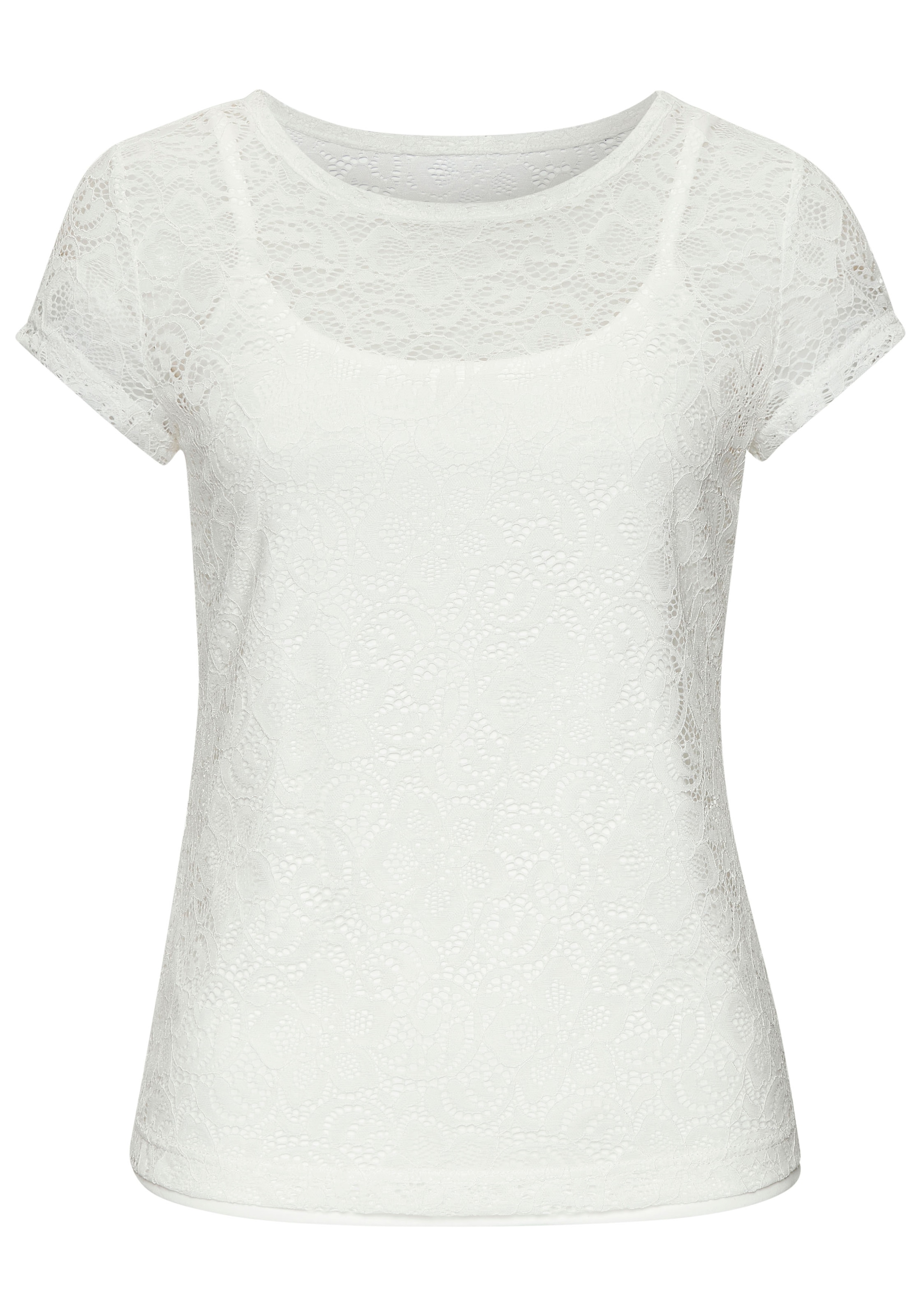 LASCANA Spitzenshirt, (Packung, +Top), mit Blumenmuster