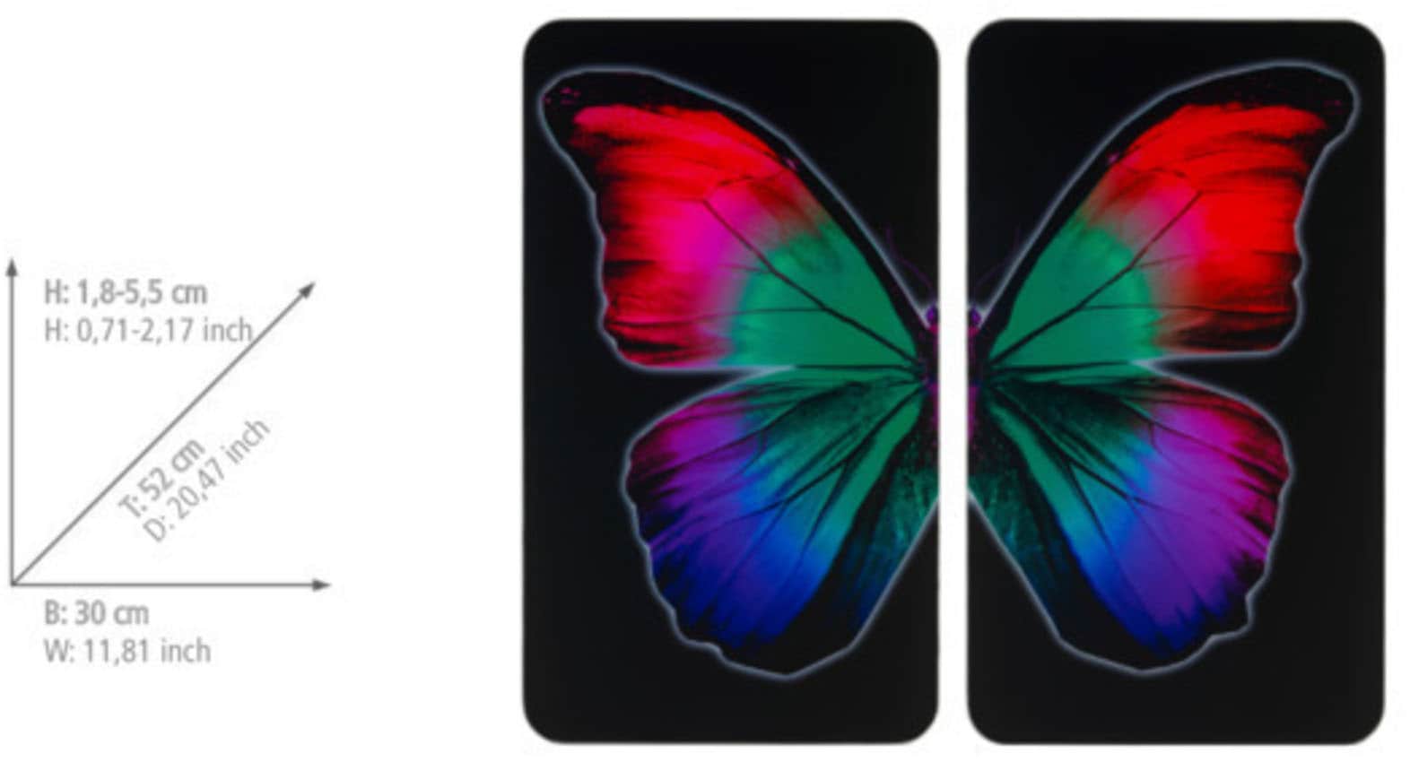 WENKO Herd-Abdeckplatte »Universal Modell Butterfly by Night«, (Set, 2 tlg.), Herdabdeckung für alle Herdarten, kratzfest, mit rutschfesten Füssen