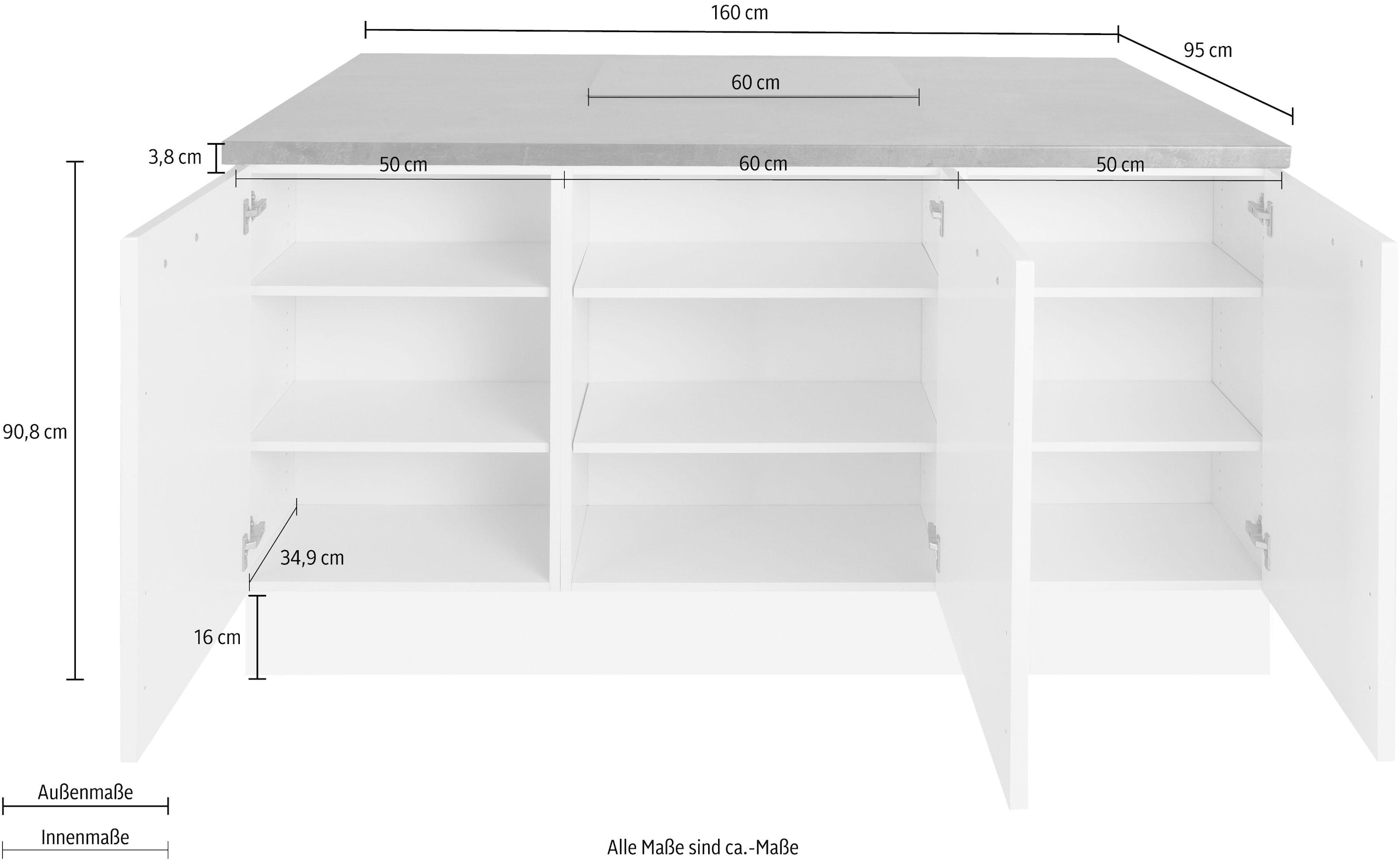 KOCHSTATION Kücheninsel »KS-Cara«, Vollauszüge und Soft-Close-Funktion, Stellbreite 160 x 95 cm