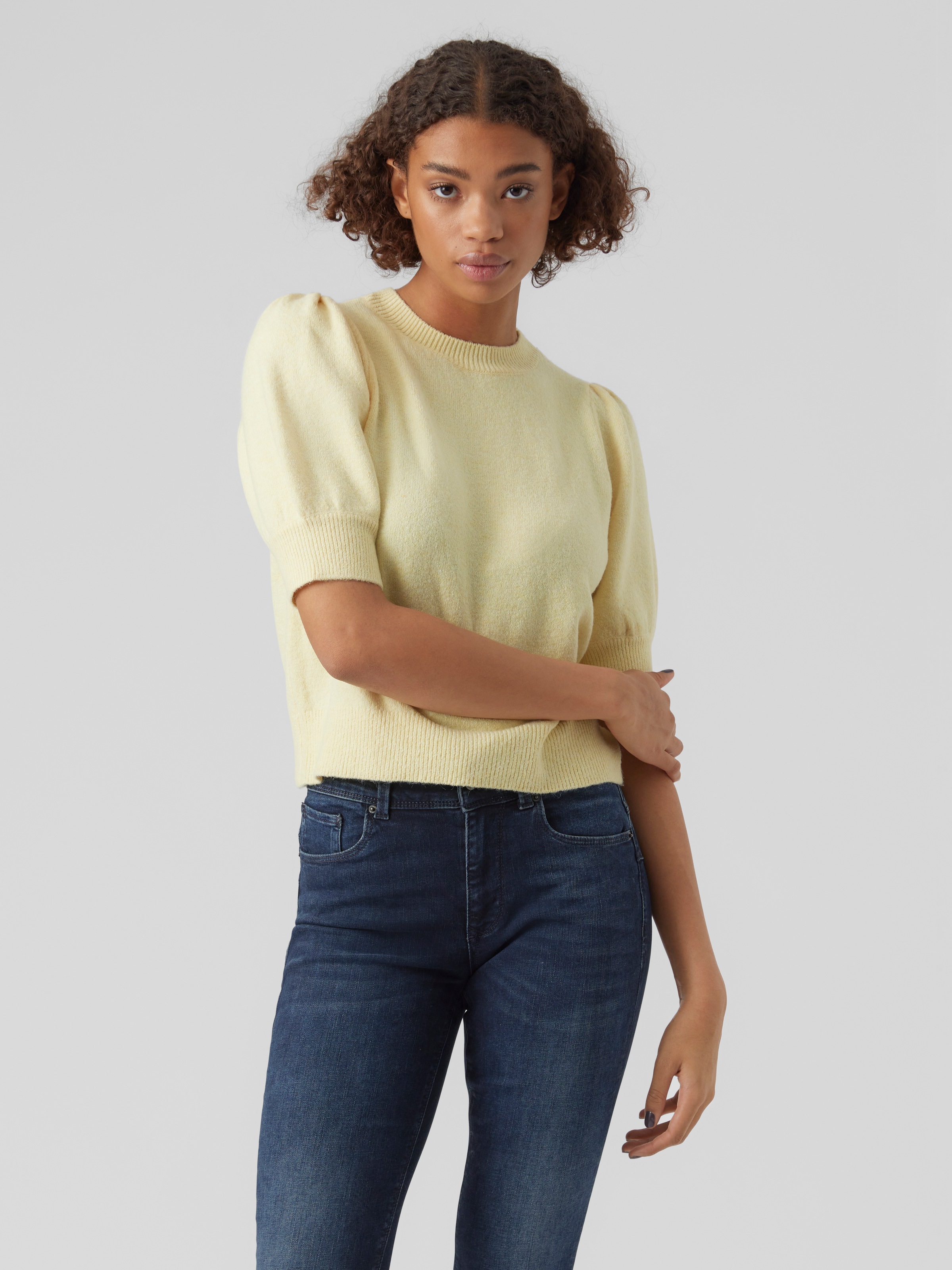 Vero Moda Rundhalspullover »VMDOFFY 2/4 O-NECK PULLOVER GA NOOS« mit kurzen Puffärmeln