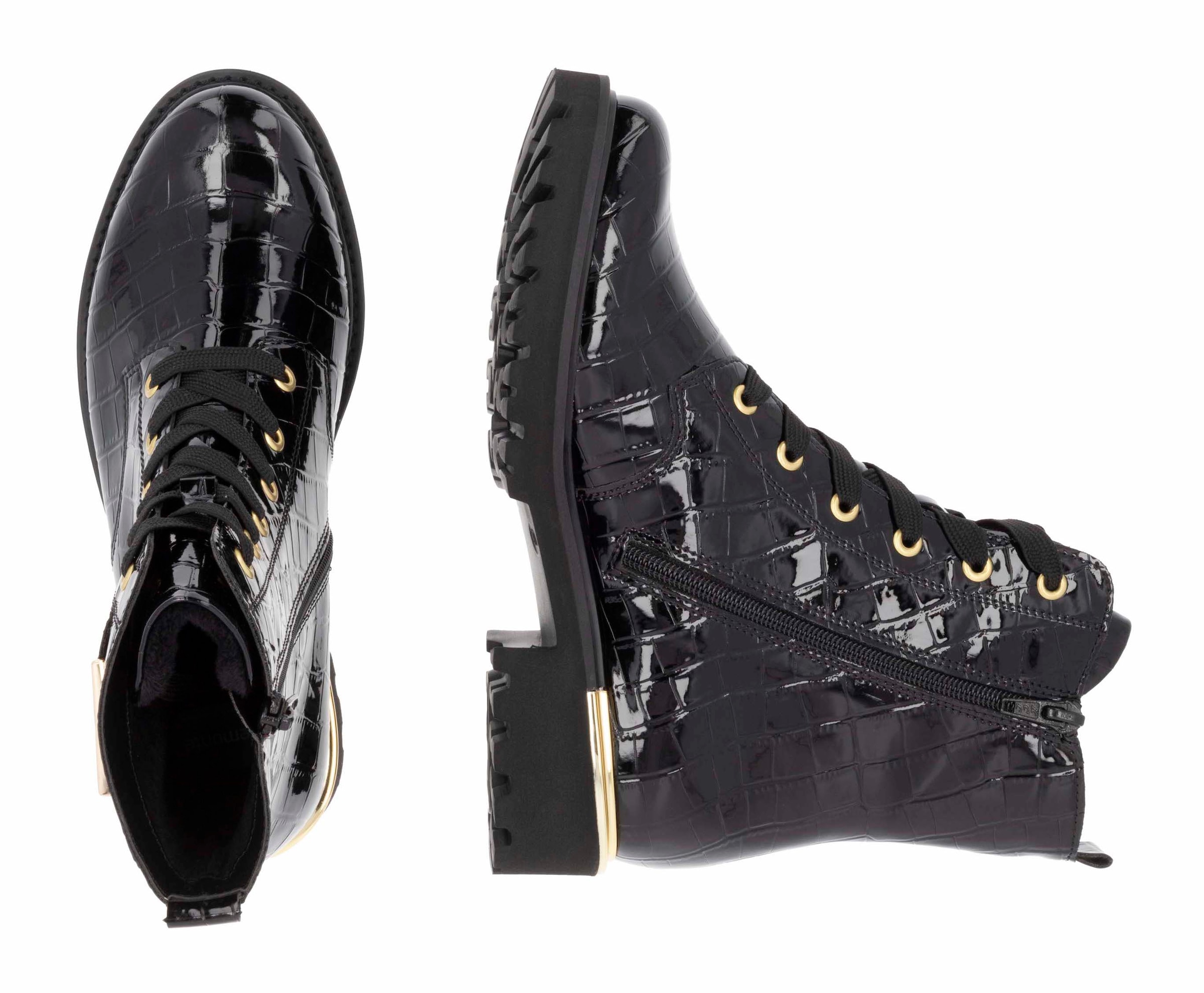 Remonte Schnürstiefelette, Blockabsatz, Schnürboots im Kroko-Look, Innenreissverschluss