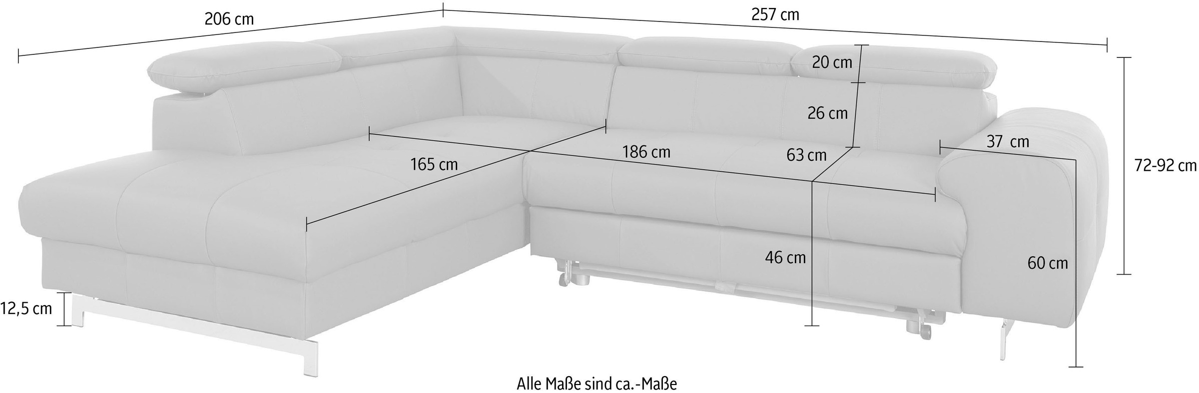 COTTA Ecksofa »Chef L-Form«, mit Kopfteilverstellung, wahlweise mit Bettfunktion