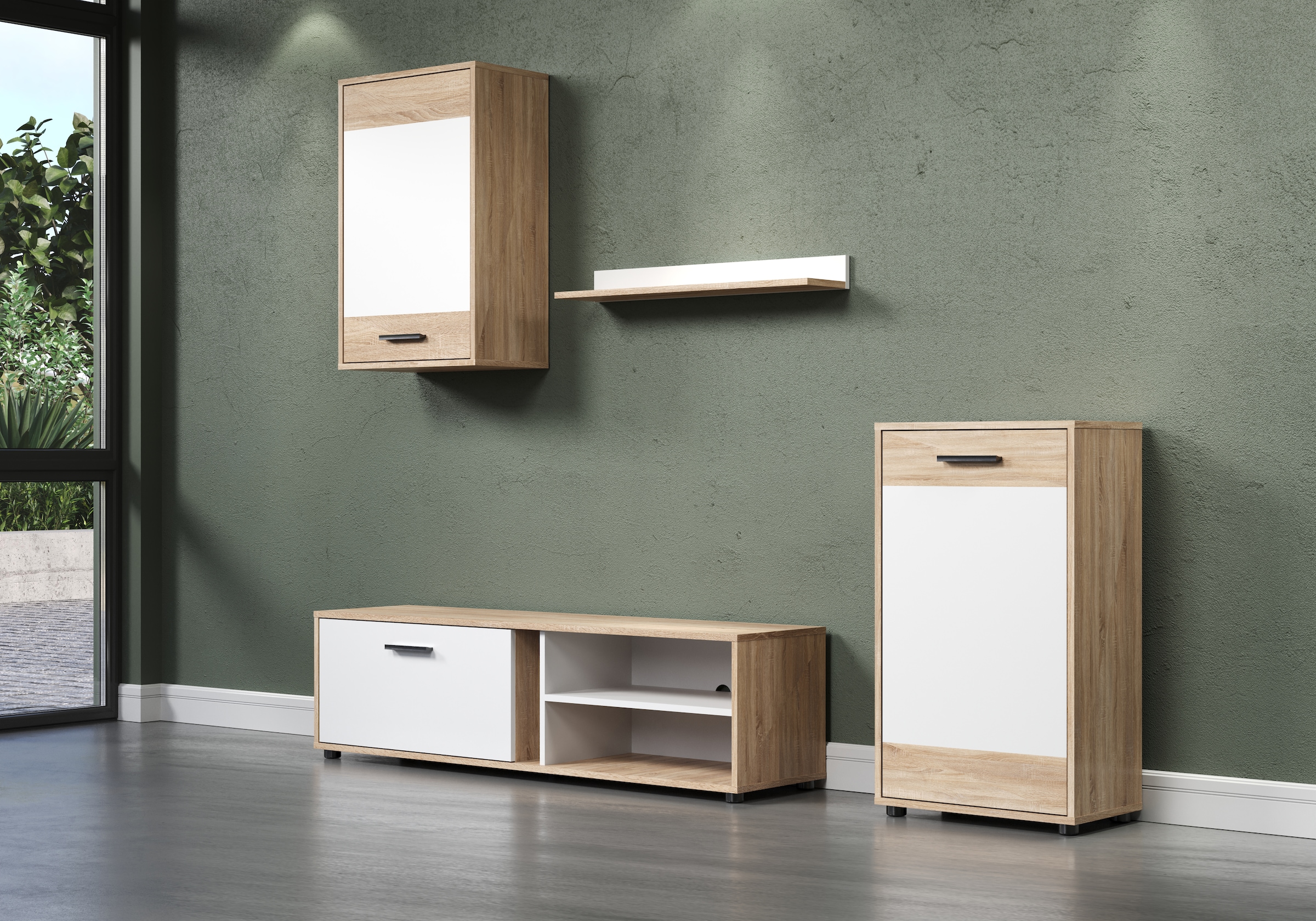 INOSIGN Wohnwand »Valetta«, (Komplett-Set, 4 St.), inkl. Lowboard, Hängeschrank, Wandboard und Highboard