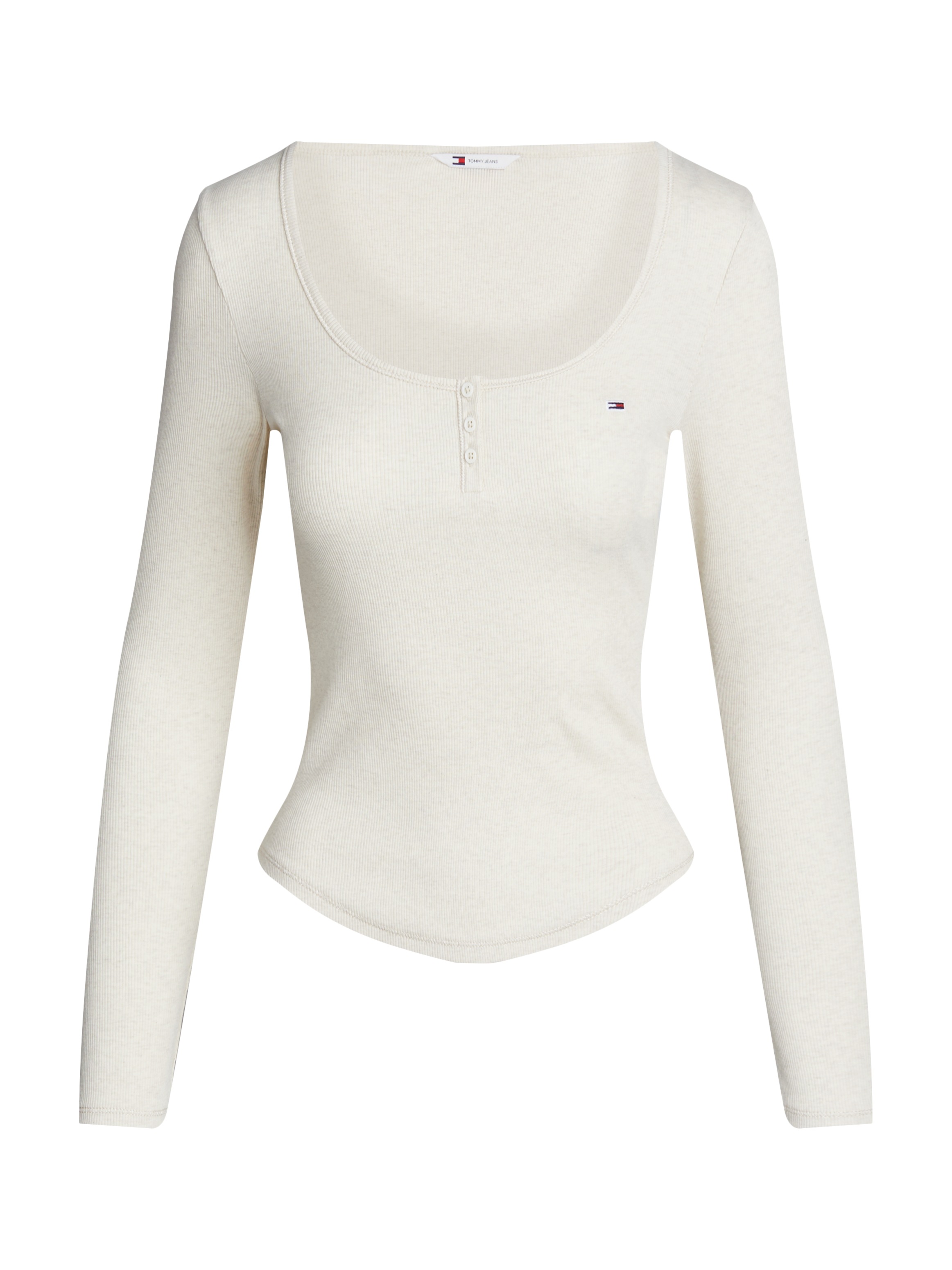 Tommy Jeans Curve Henleyshirt »TJW MELANGE HENLEY LS EXT«, mit tiefem Rundhals, Knopfleiste, Langarm, Logo-Flag
