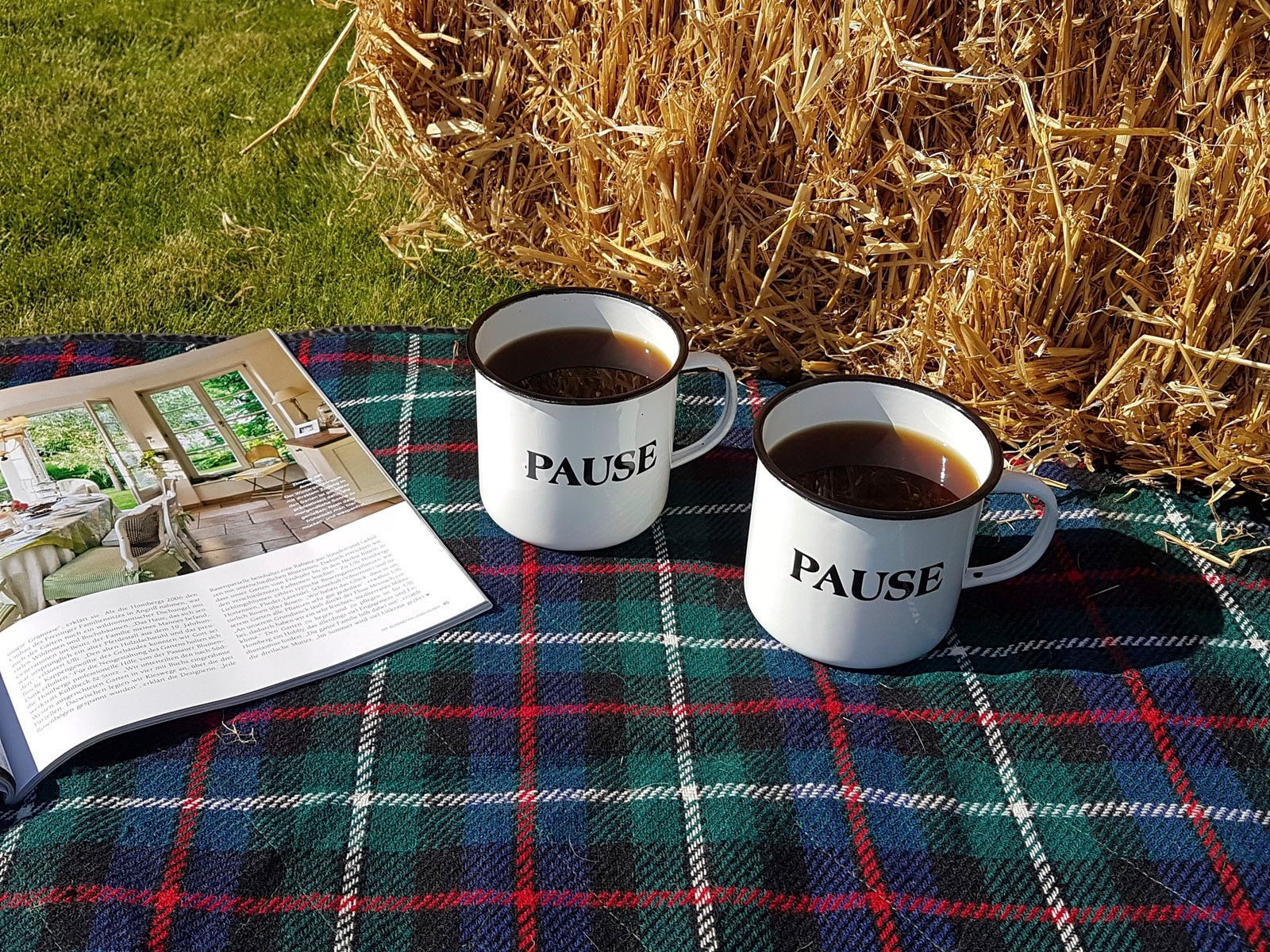 Ambiente Haus Tasse »Becher PAUSE aus Emaille in Antikweiss«, (1 tlg.)