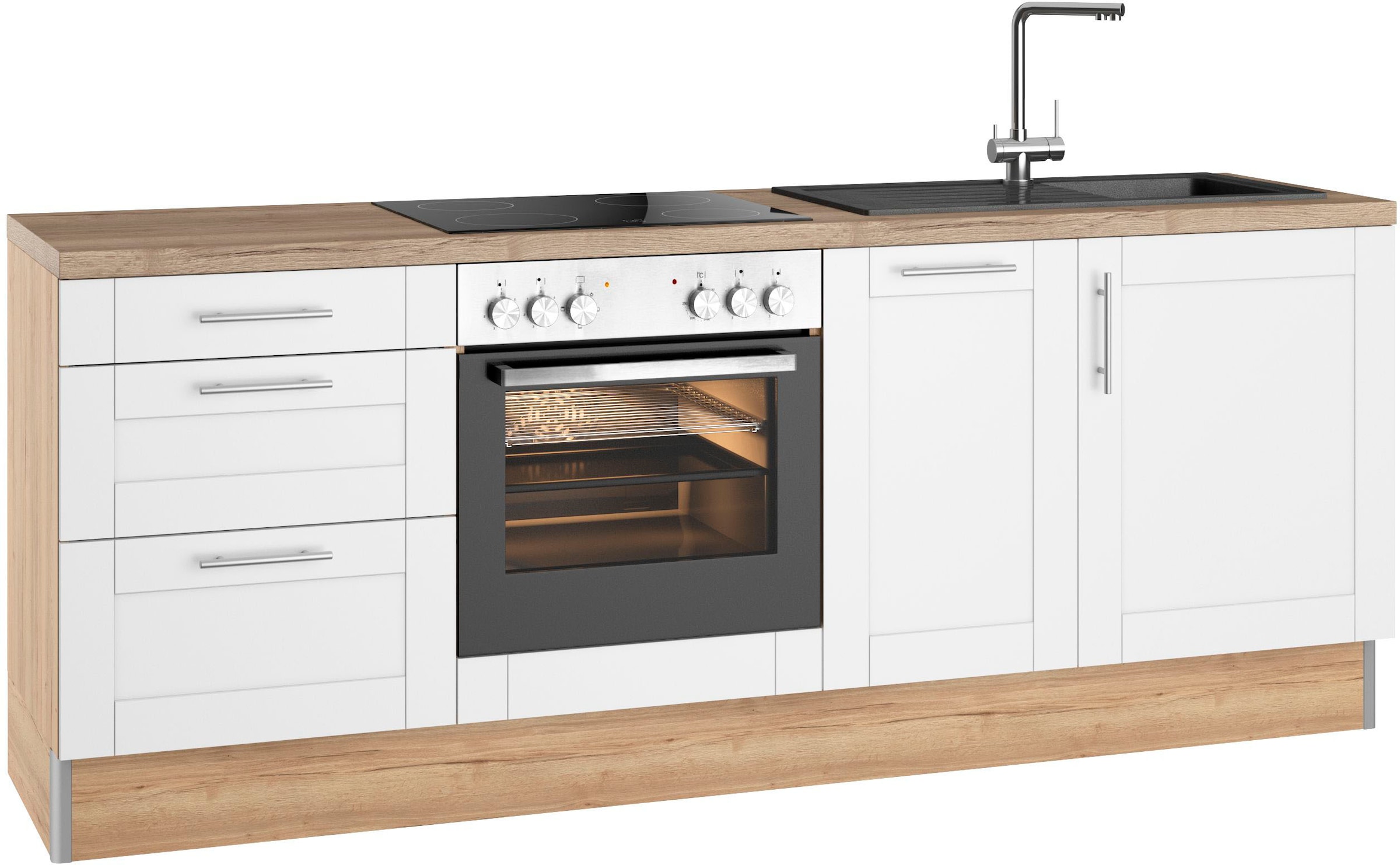 OPTIFIT Küche »Ahus«, 225 cm breit,wahlweise mit E-Geräten,Soft Close Funktion, MDF Fronten