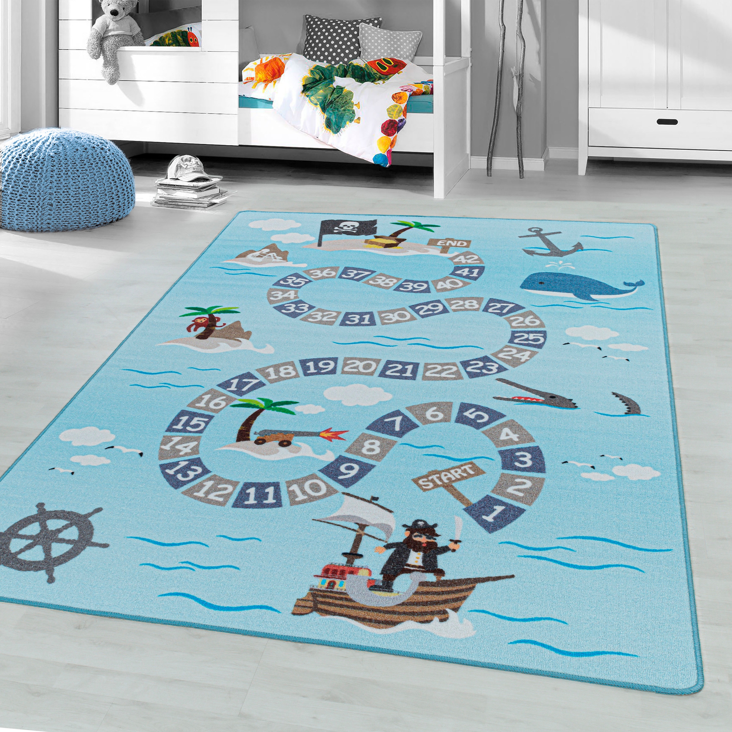 Ayyildiz Teppiche Kinderteppich »PLAY 2908«, rechteckig, robuster Kurzflor,Pirat, Zahlen Spiele Teppich,Kinderzimmer