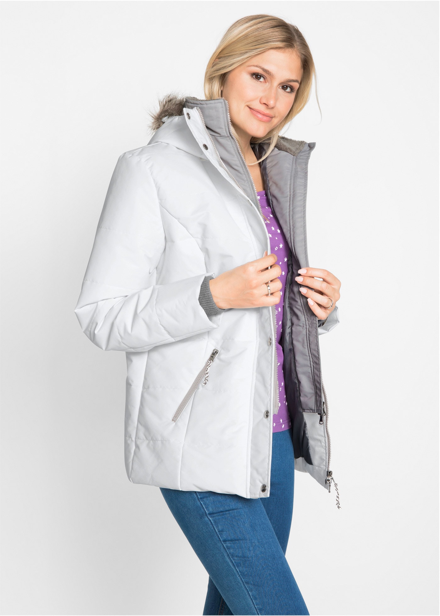 bonprix Winterjacke »Winterjacke in 2-in1 Optik« mit Kapuze in 2-in 1 Optik, mit integrietem Fleeceeinsatz und Kapuze