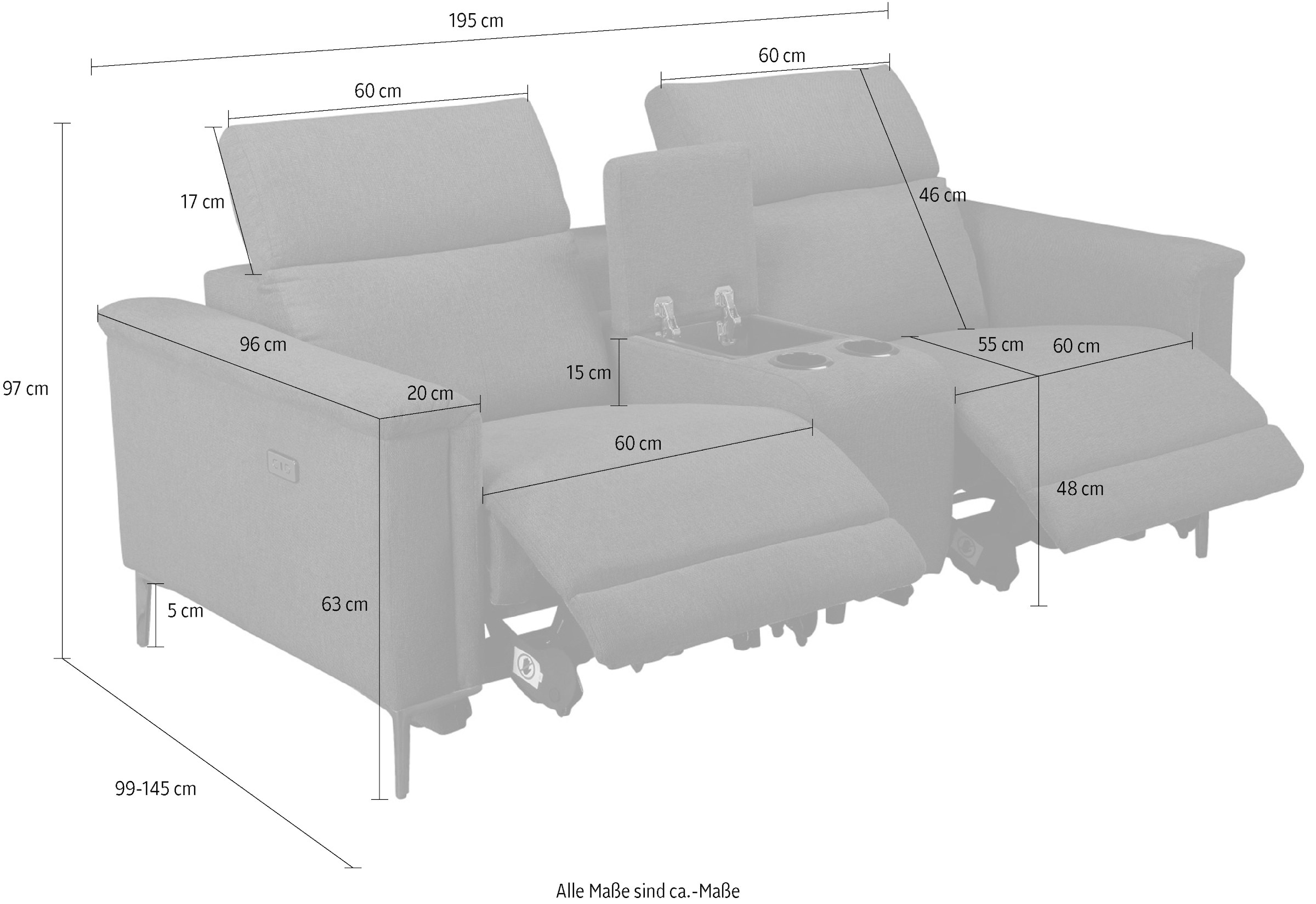 Home affaire 2-Sitzer »Lund, 2er-Kinosofa, TV-Sessel, Multimedia-Sofa, USB-A,«, m. elektrischer o. manueller Relaxfunktion, Getränkehalter u. Staufach