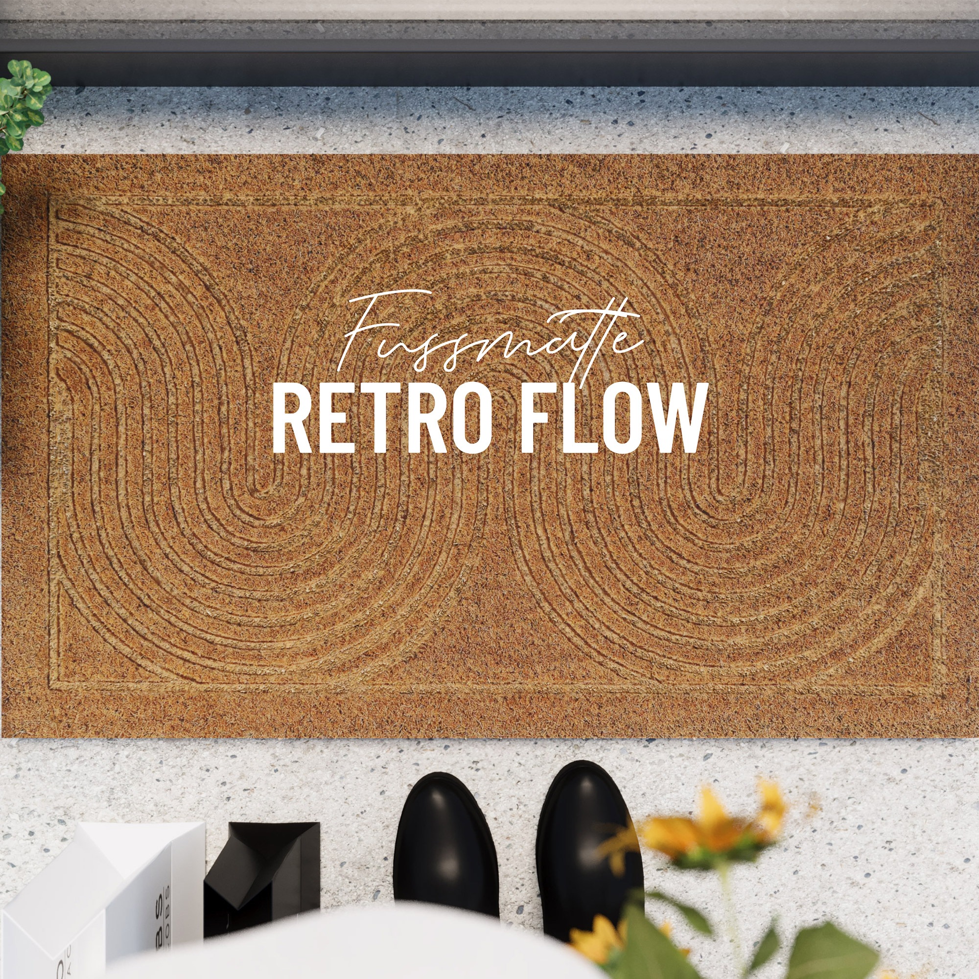 Wecon home Fussmatte »Retro Flow«, rechteckig, 14 mm Höhe, Kokos, pflegeleicht, rutschfest, Retro Design, Schmutzfangmatte
