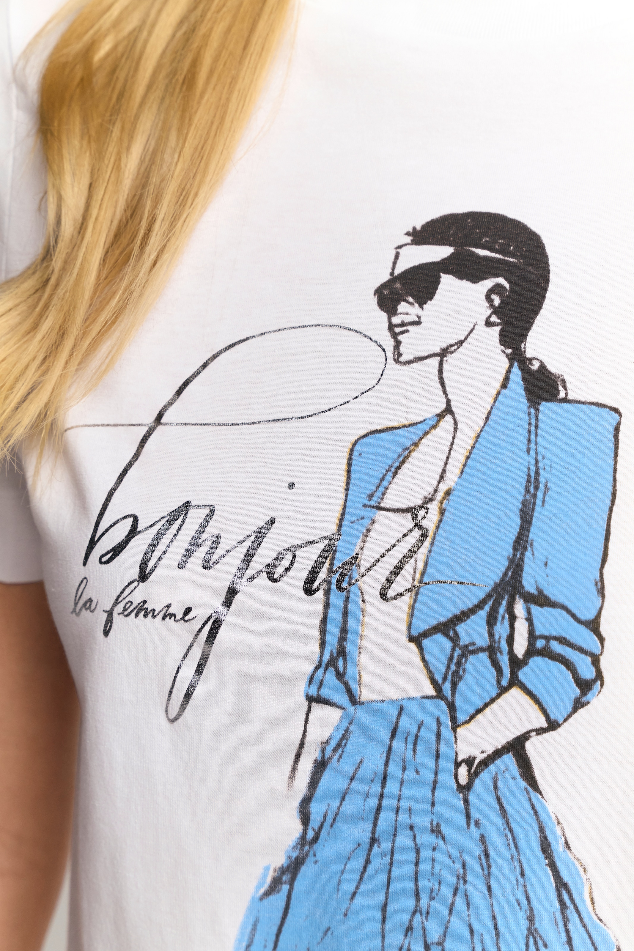 Rich & Royal T-Shirt, Easy fit T-Shirt "Bonjour" with woman print
