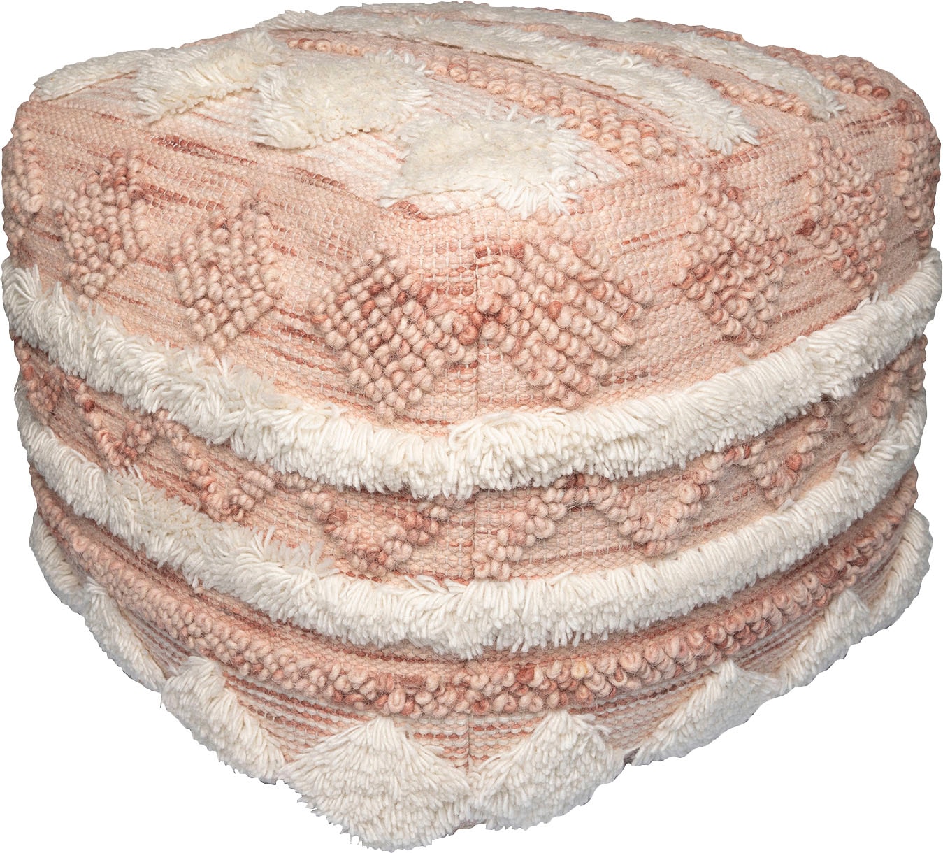 Kayoom Pouf »Bohist 225 50cm x 50cm,  Strukturen mit Fransen und Quasten«, (1 St.), handgefertigt, Unikat, sehr gut kombinierbar, vielfältig im Einsatz