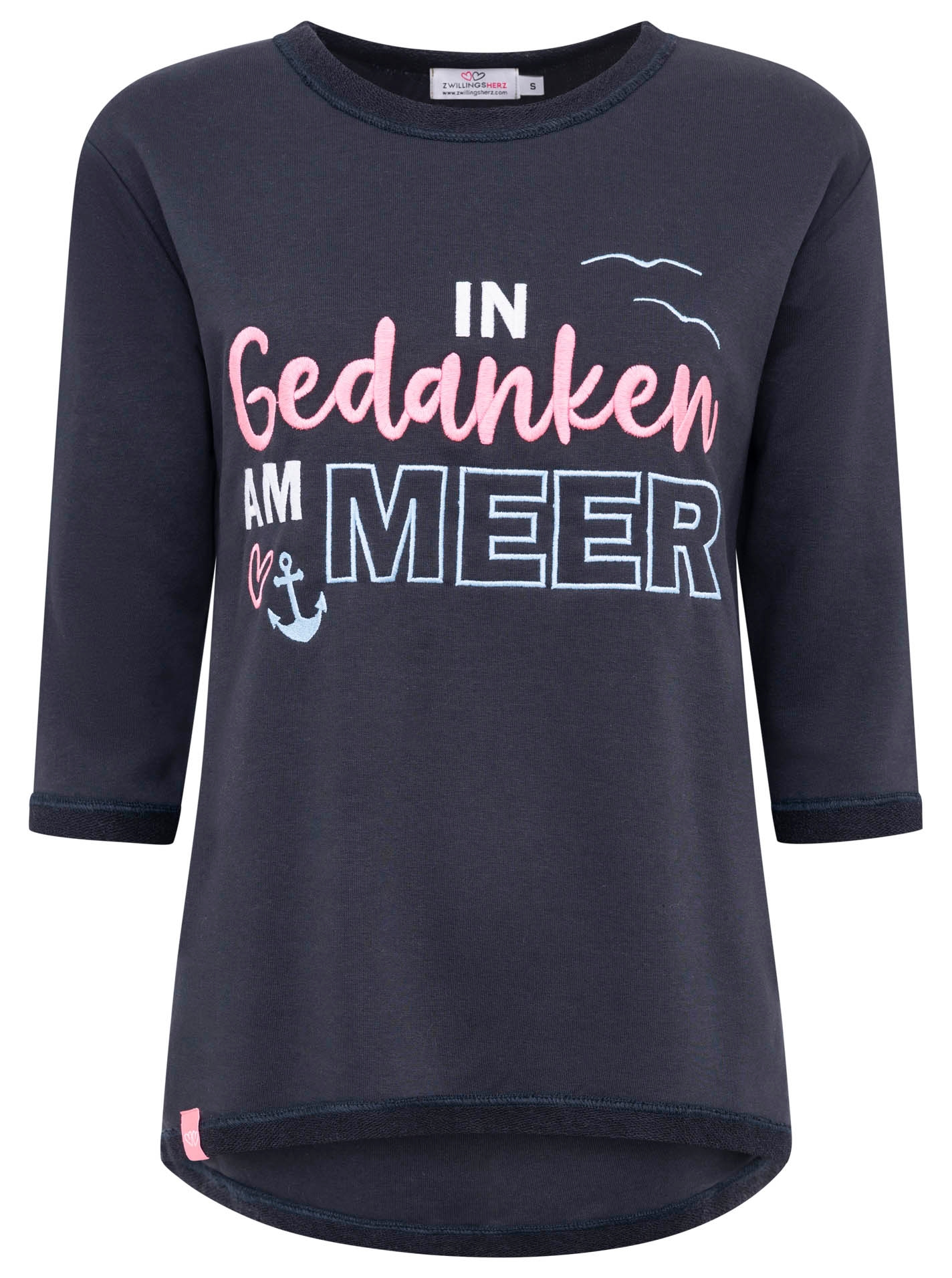 Zwillingsherz 3/4-Arm-Shirt »"Meer Gedanken"«, 3/4 Arm, mit Martimer Botschaft, ausgefransten Kanten