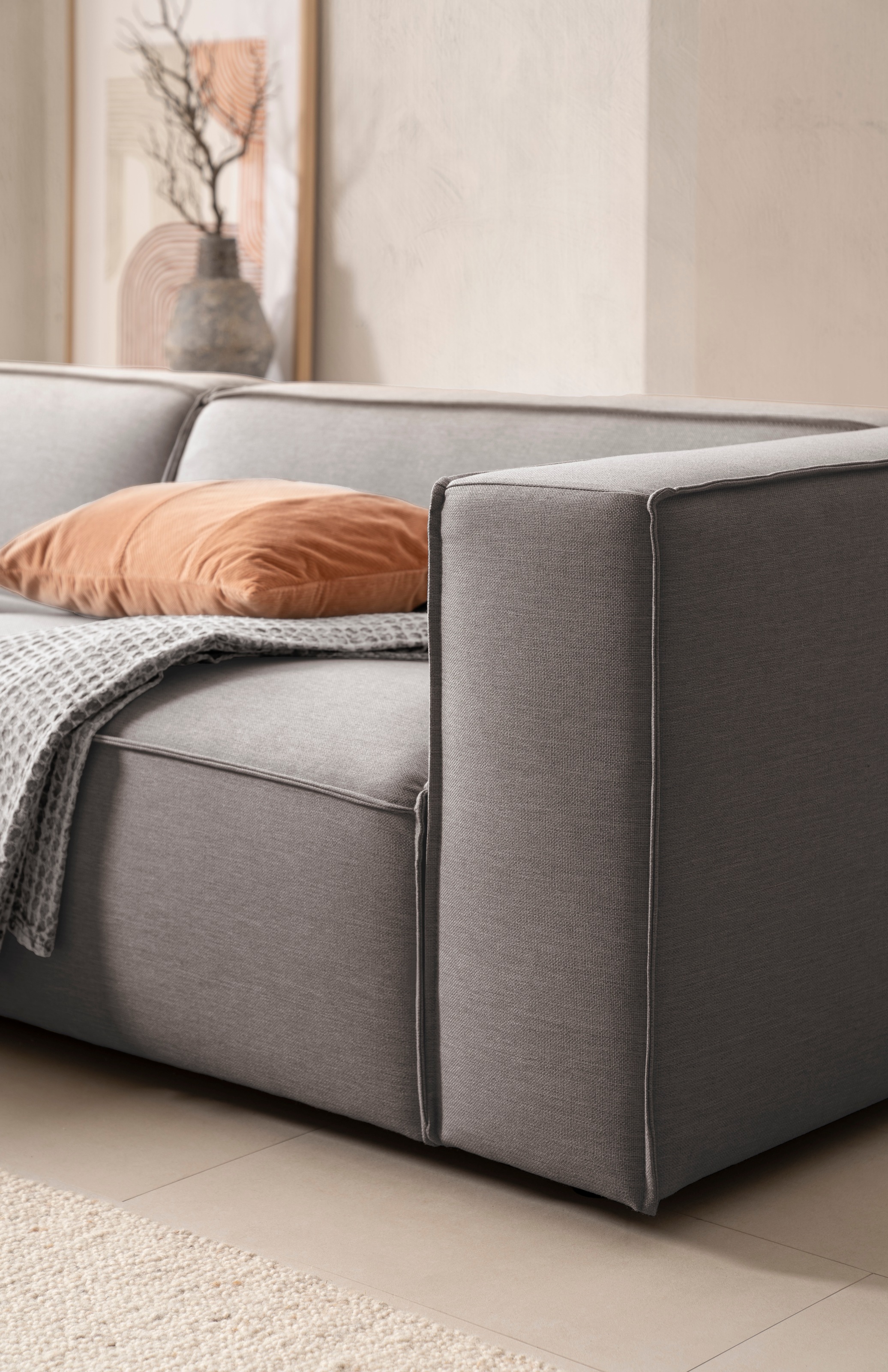 LeGer Home by Lena Gercke Ecksofa »PIARA mit Kedernaht, Cord, Leinenoptik o. Strukturstoff, Couch, L-Form«, wahlweise Ottomane rechts/links, schwarze Füsse, bequemer Sitzkomfort