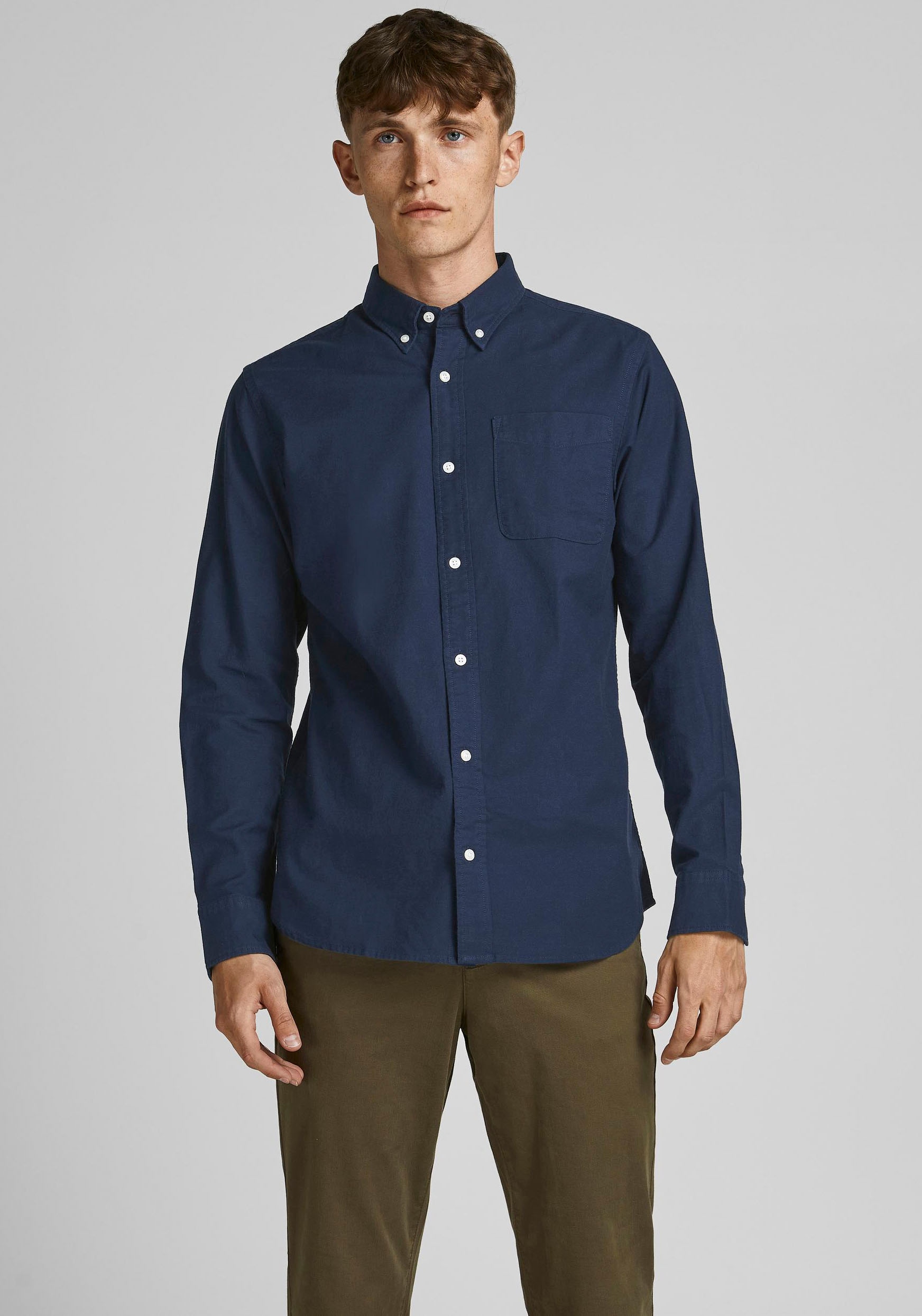 Jack & Jones Langarmhemd »BROOK OXFORD«, mit Button-Down Kragen