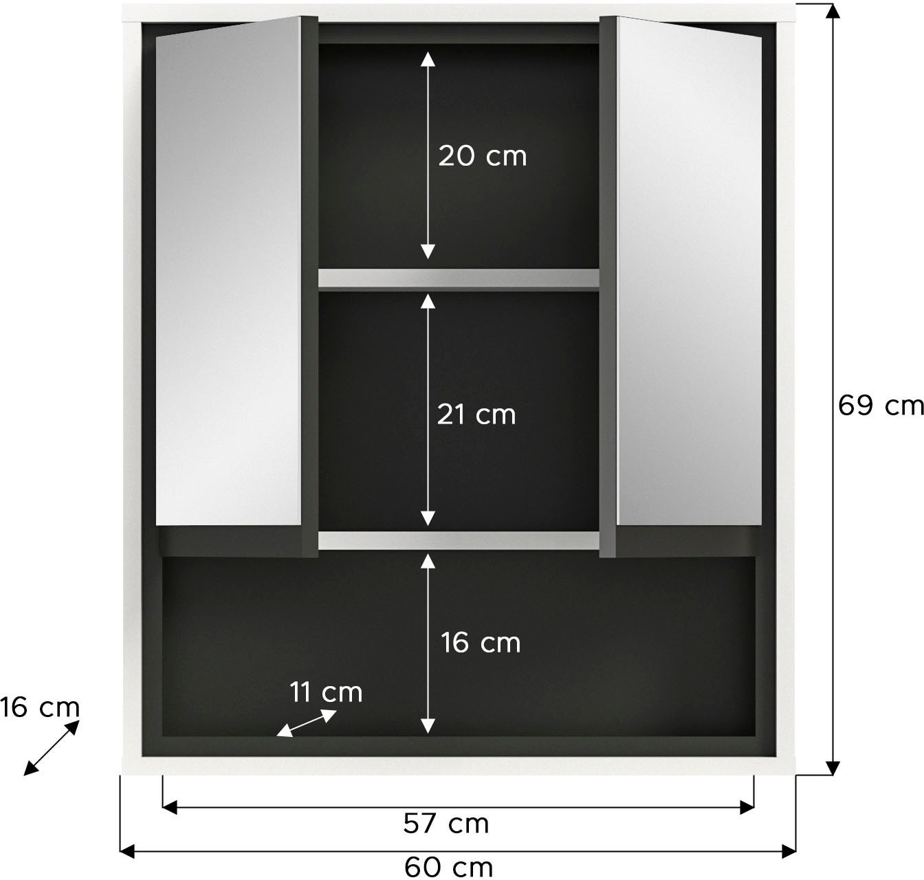 welltime Badezimmerspiegelschrank »Jaru«, Badmöbel, 2 Türen, 1 offenes Fach, Breite 60 cm