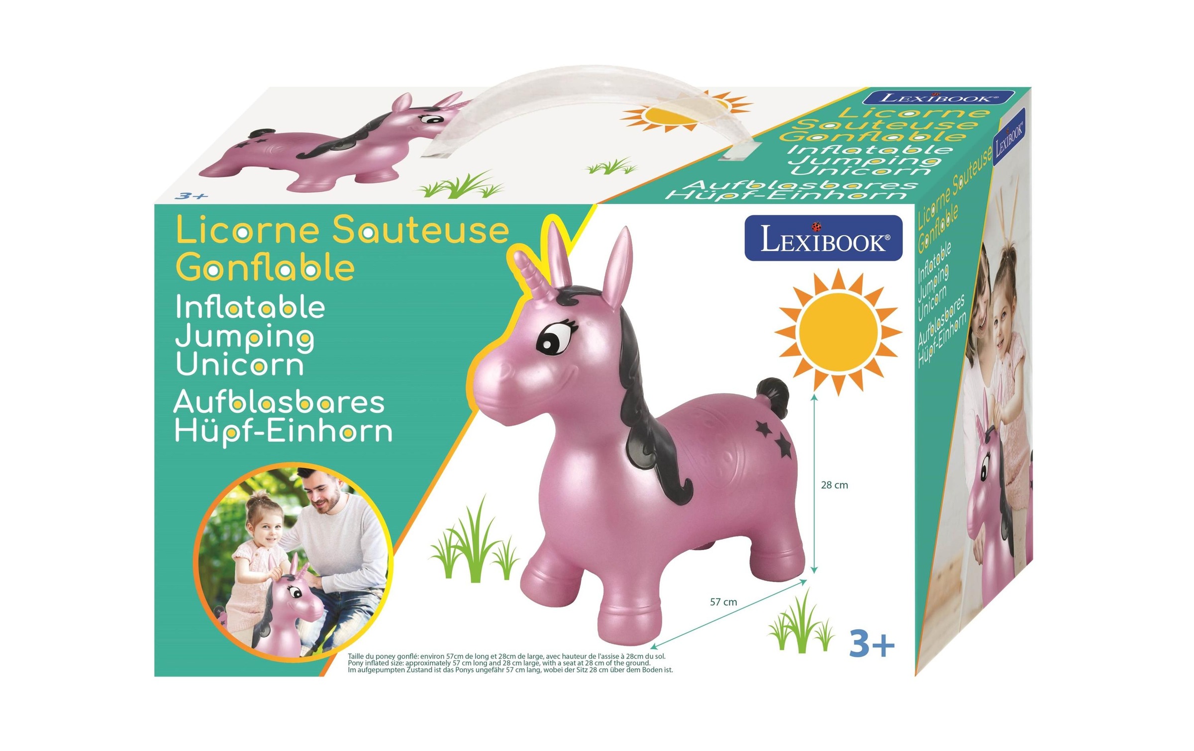 Lexibook® Hüpftier »Einhorn 50 cm«, Schnell aufzublasen mit der mitgelieferten Handpumpe
