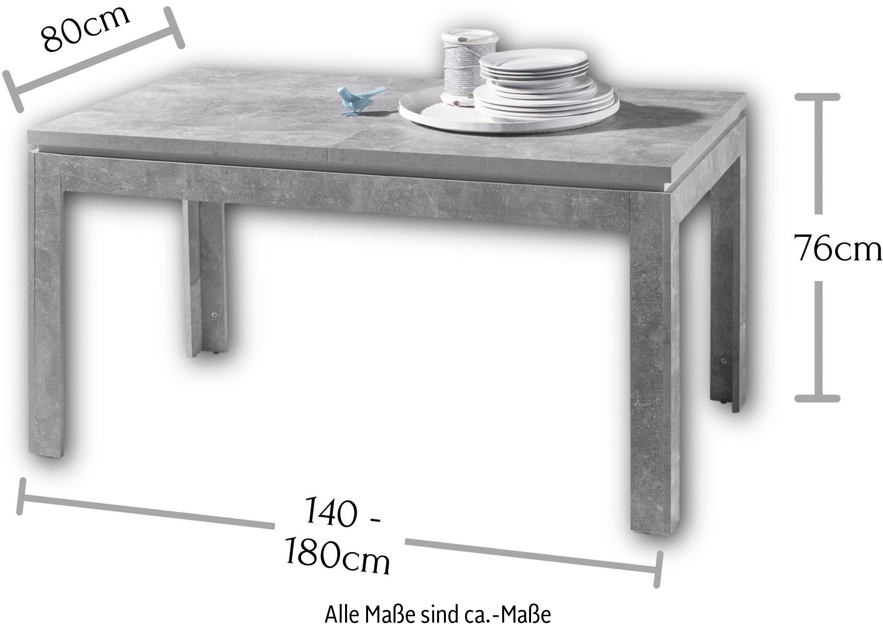 Stolkom Esstisch »Stone«, 140-180 cm ausziehbar, Tisch in Beton Dekor