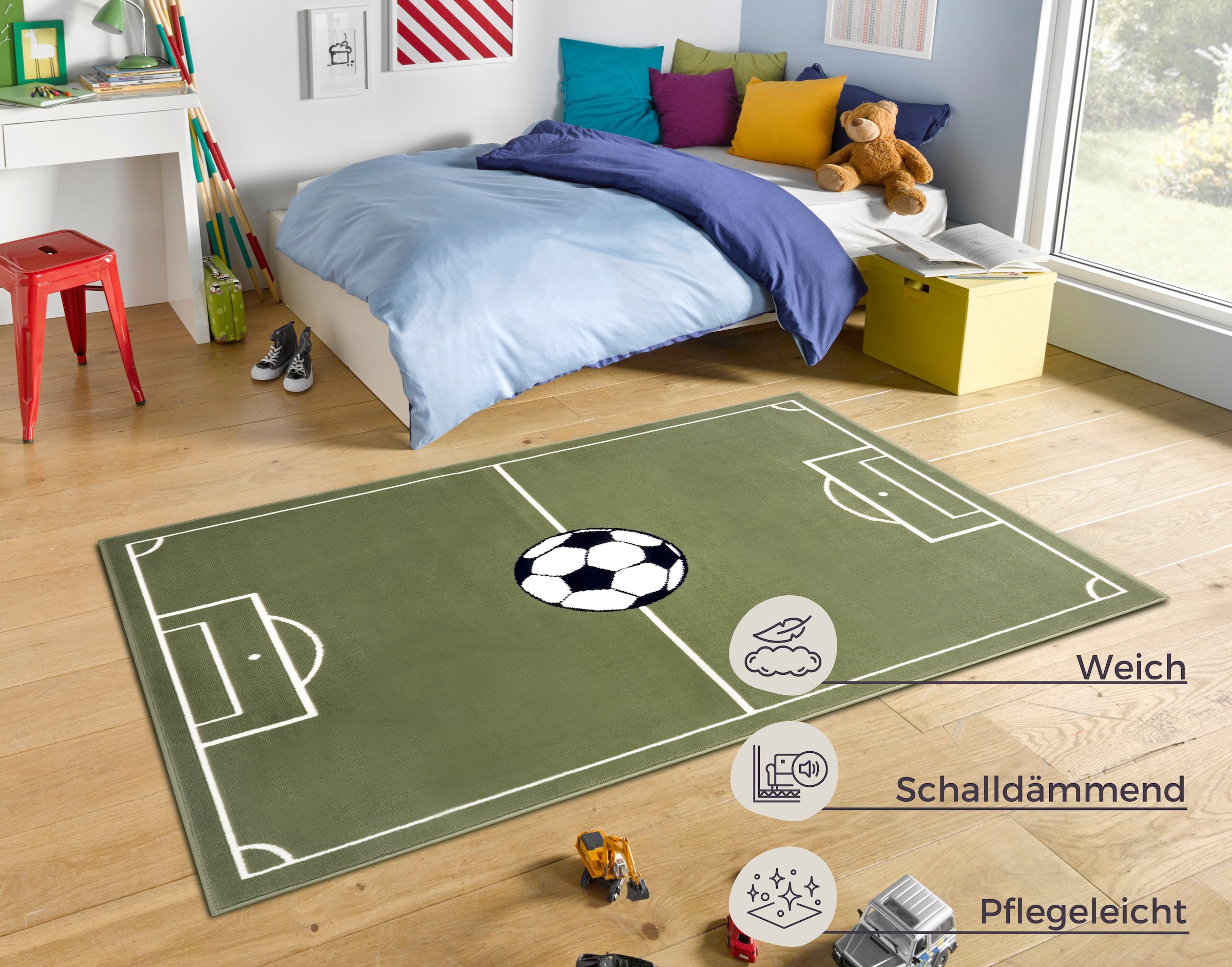 HANSE Home Teppich »Estadio«, rechteckig, 8 mm Höhe, Kinderteppich, Spielteppich, Spielunterlage, Fussball, Kinderzimmer