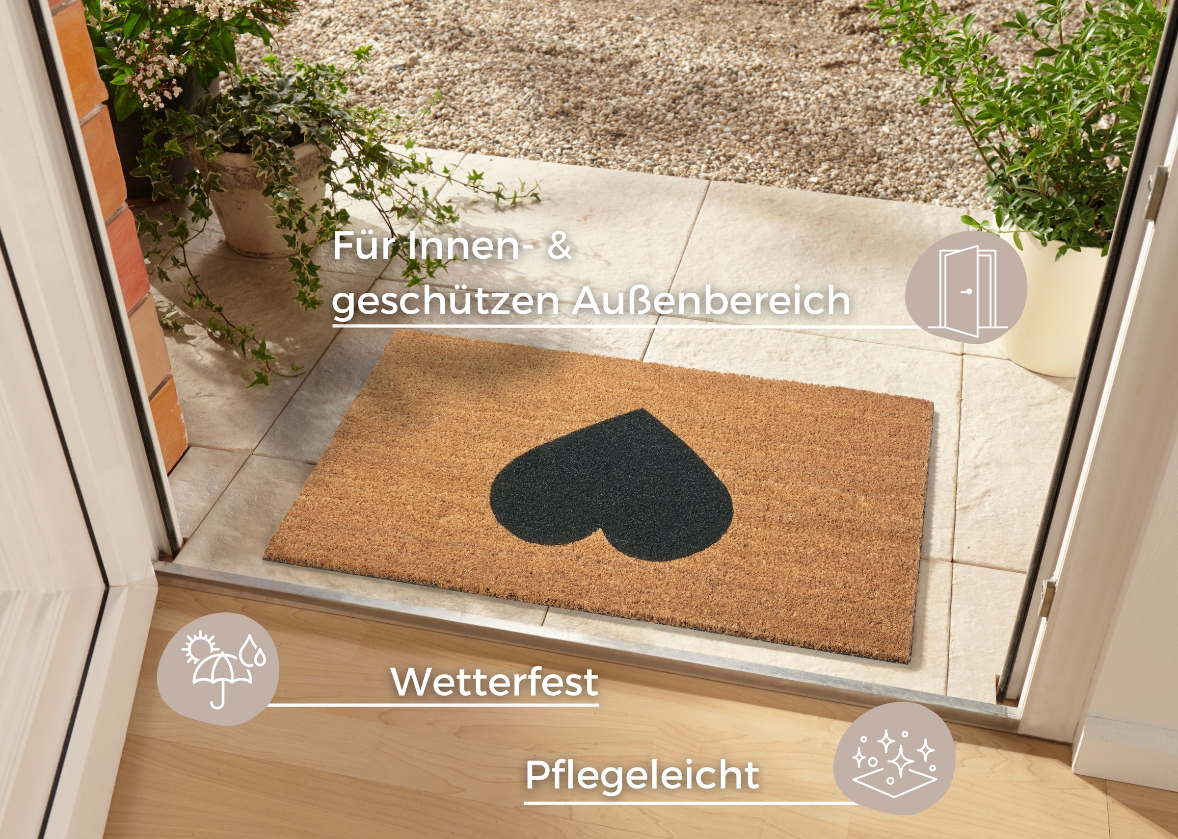 HANSE Home Fussmatte »Mix Mats Kokos Heart, Türmatte«, rechteckig, 15 mm Höhe, Kokos, Schmutzfangmatte, Outdoor, Rutschfest, Innen, Kokosmatte, Flur