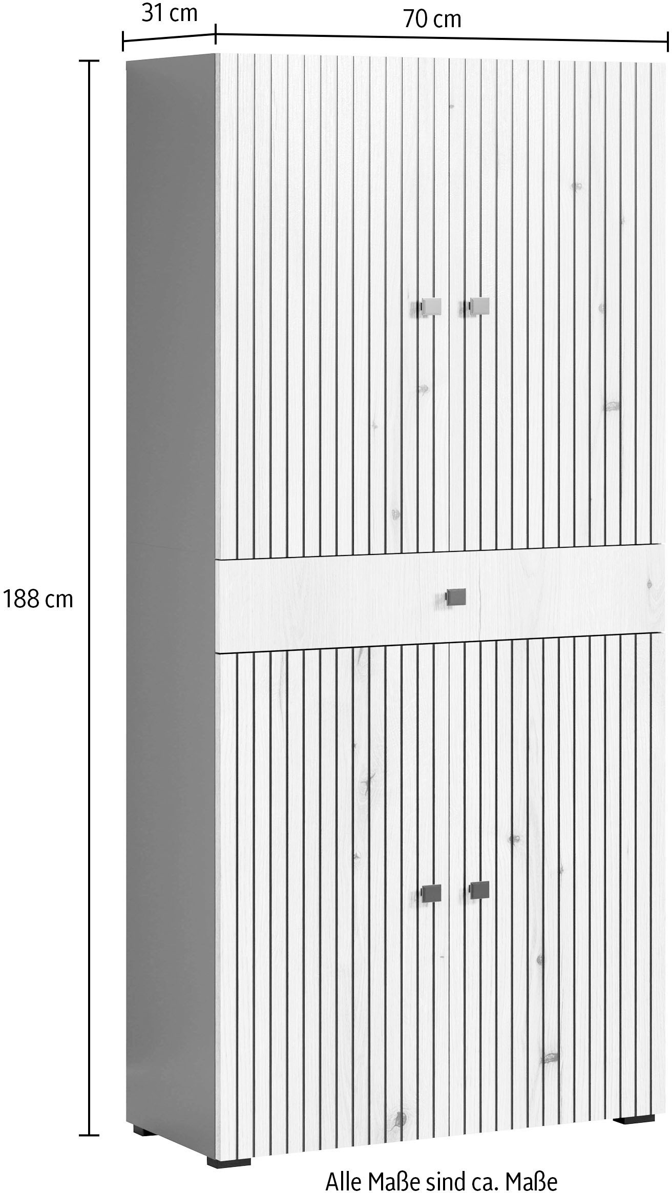 welltime Hochschrank »Amrum«, (1 St.), Badezimmerschrank mit und ohne Schublade - (B/T/H) 40-70/31/186 cm