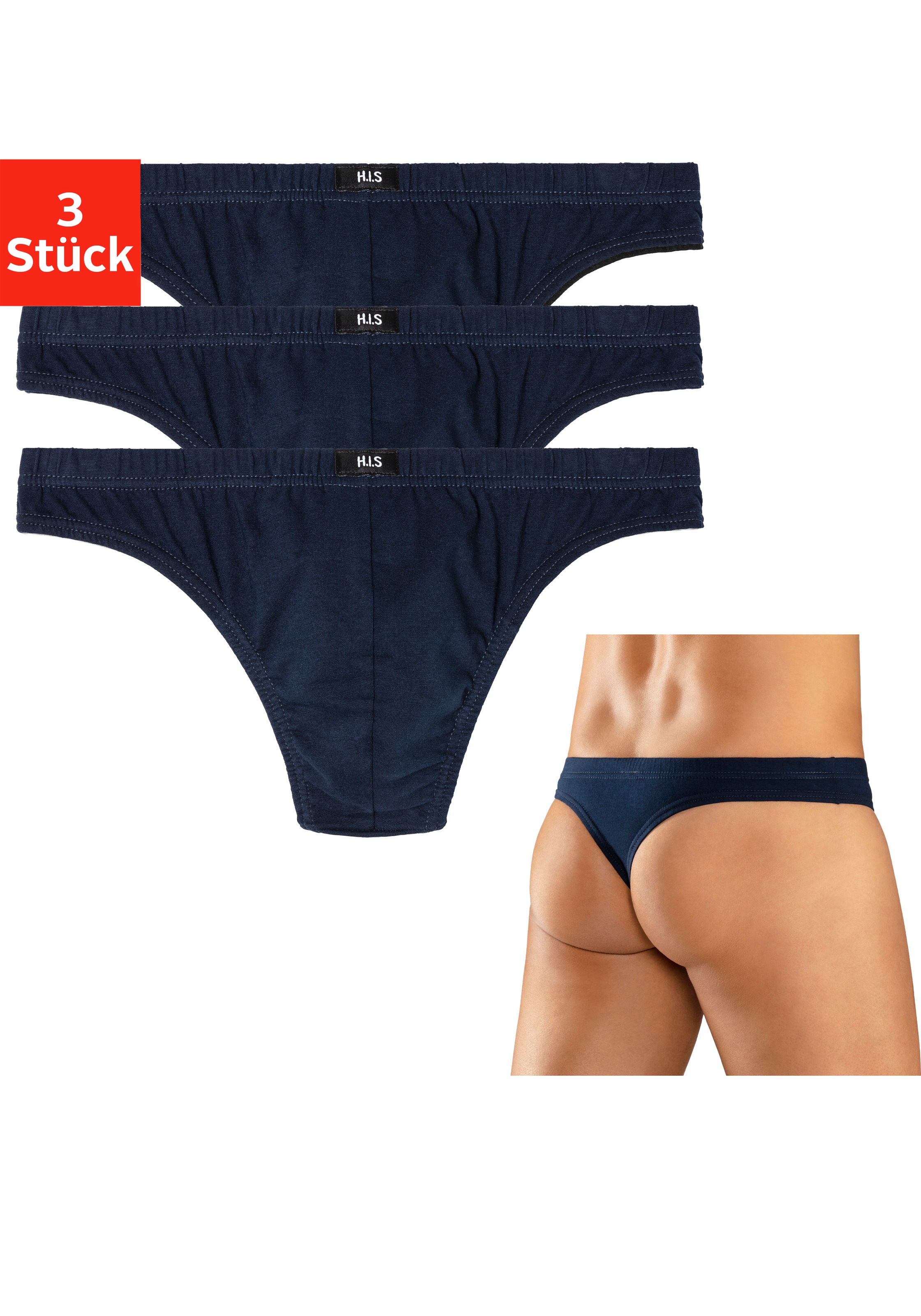 H.I.S String Packung, 3 Stk. aus weichem Baumwoll-Stretch