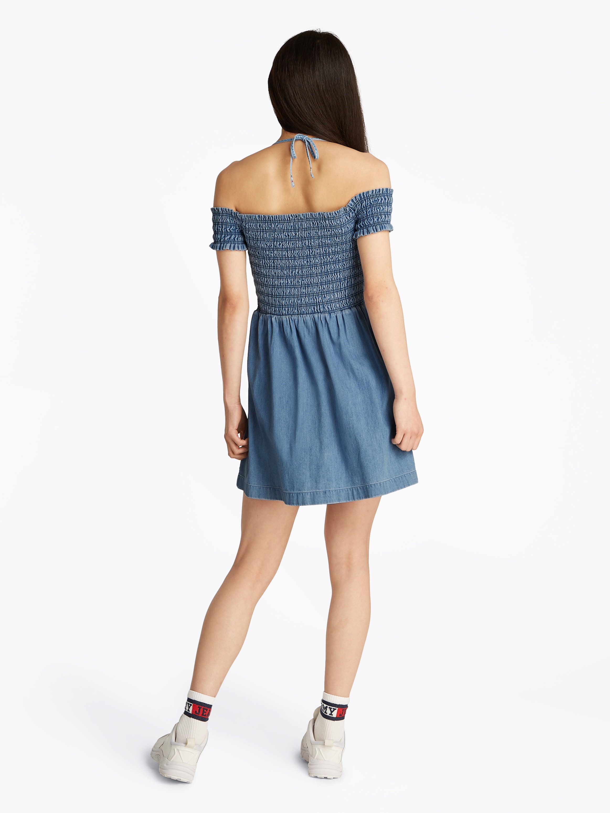 Tommy Jeans Midikleid »TJW CHAMBRAY FIT & FLARE DRESS«, mit Bindeband, in blauer Waschung